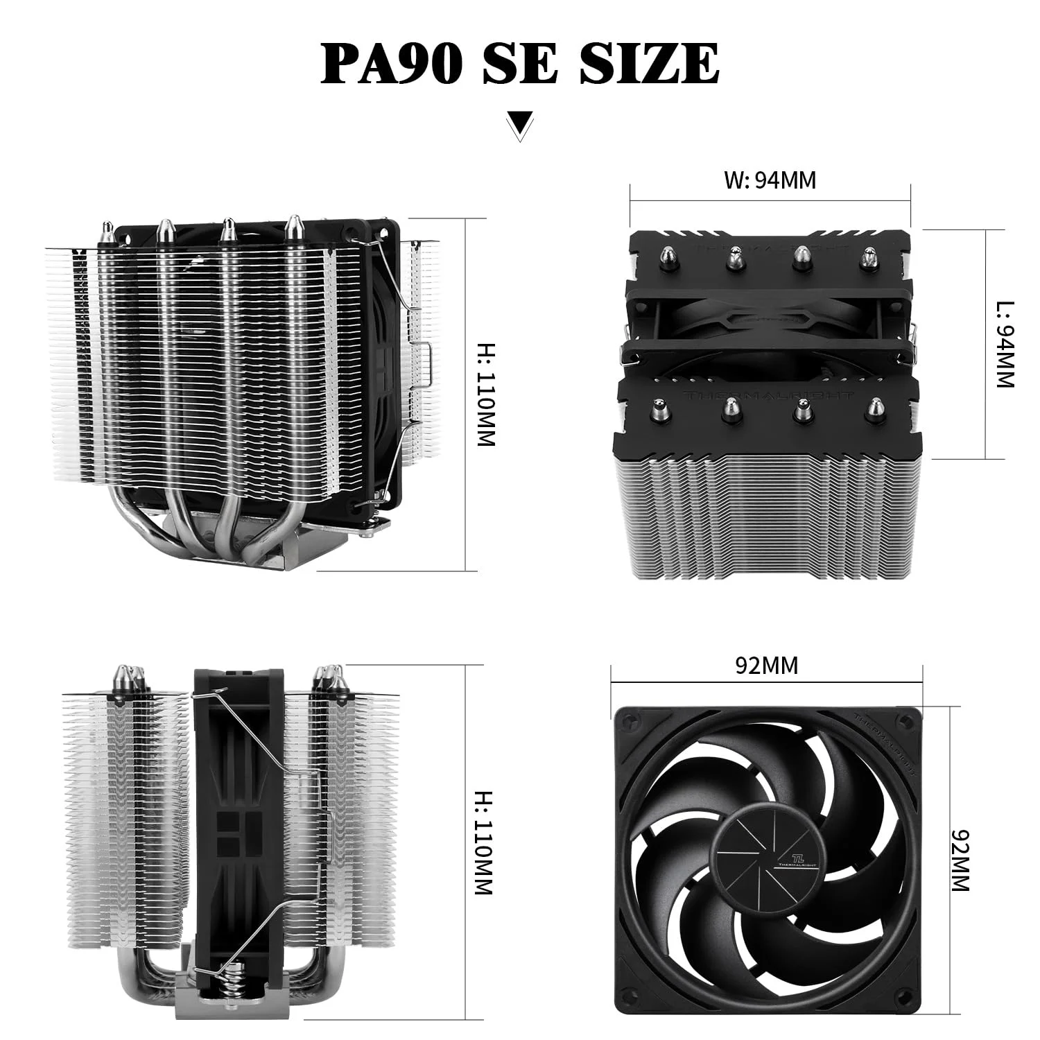 خنک‌کننده پردازنده Thermalright Peerless Assassin 90 SE، خنک‌کننده بادی پردازنده با 4 لوله حرارتی، دو برج و فن PWM 90 میلی‌متری، با سرعت 2200 دور در دقیقه، خنک‌کننده یخی پردازنده، برای Intel LGA 1700|1851|1150|1151|1200;AMD:AM4|AM5