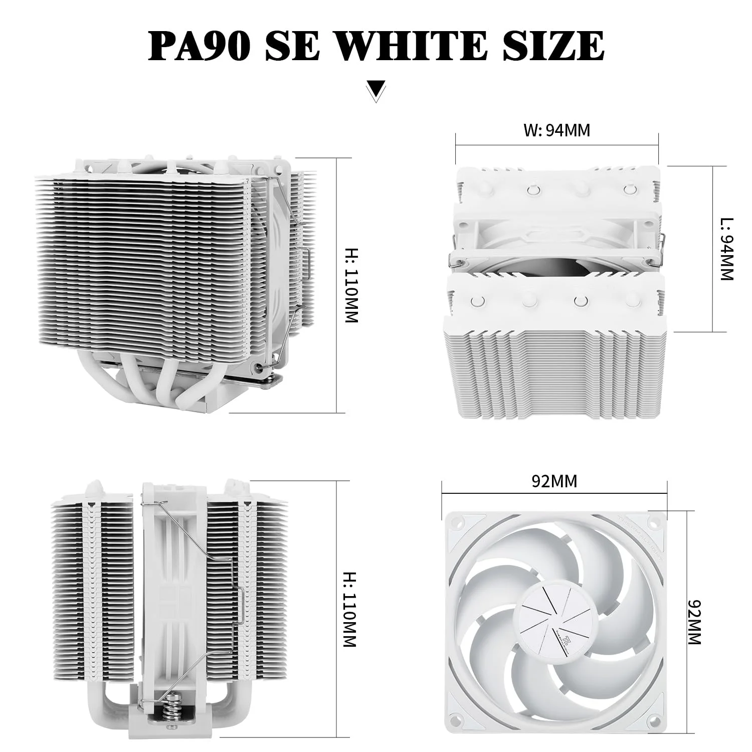 خنک کننده پردازنده Thermalright Peerless Assassin 90 SE White، خنک کننده بادی پردازنده با 4 لوله حرارتی، دو برج و فن PWM، با سرعت 2200 دور در دقیقه، برای Intel LGA 1700|1851|1150|1151|1200; AMD: AM4|AM5 خنک کننده پردازنده Thermalright Peerless Assassin 90 SE White، خنک کننده بادی پردازنده با 4 لوله حرارتی، دو برج و فن PWM، با سرعت 2200 دور در دقیقه، برای Intel LGA 1700|1851|1150|1151|1200; AMD: AM4|AM5