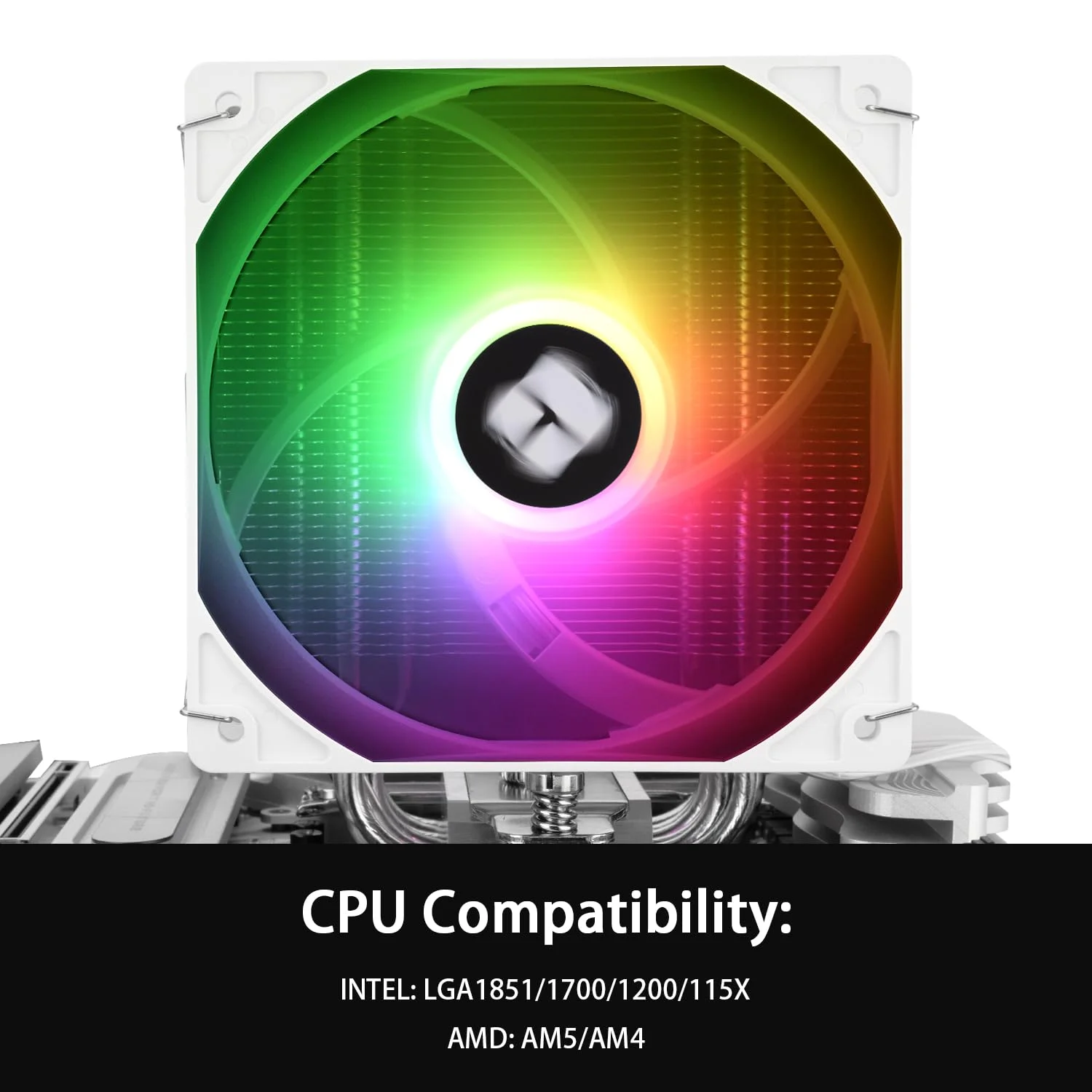 خنک کننده پردازنده Thermalright Burst Assassin 120 SE ARGB سفید، هیت سینک 6 لوله حرارتی، فن 12 سانتی متری PWM، فناوری AGHP، برای Intel LGA1851/1700/115X/1200، AM4/AM5، خنک کننده هیت سینک 148 میلی متری