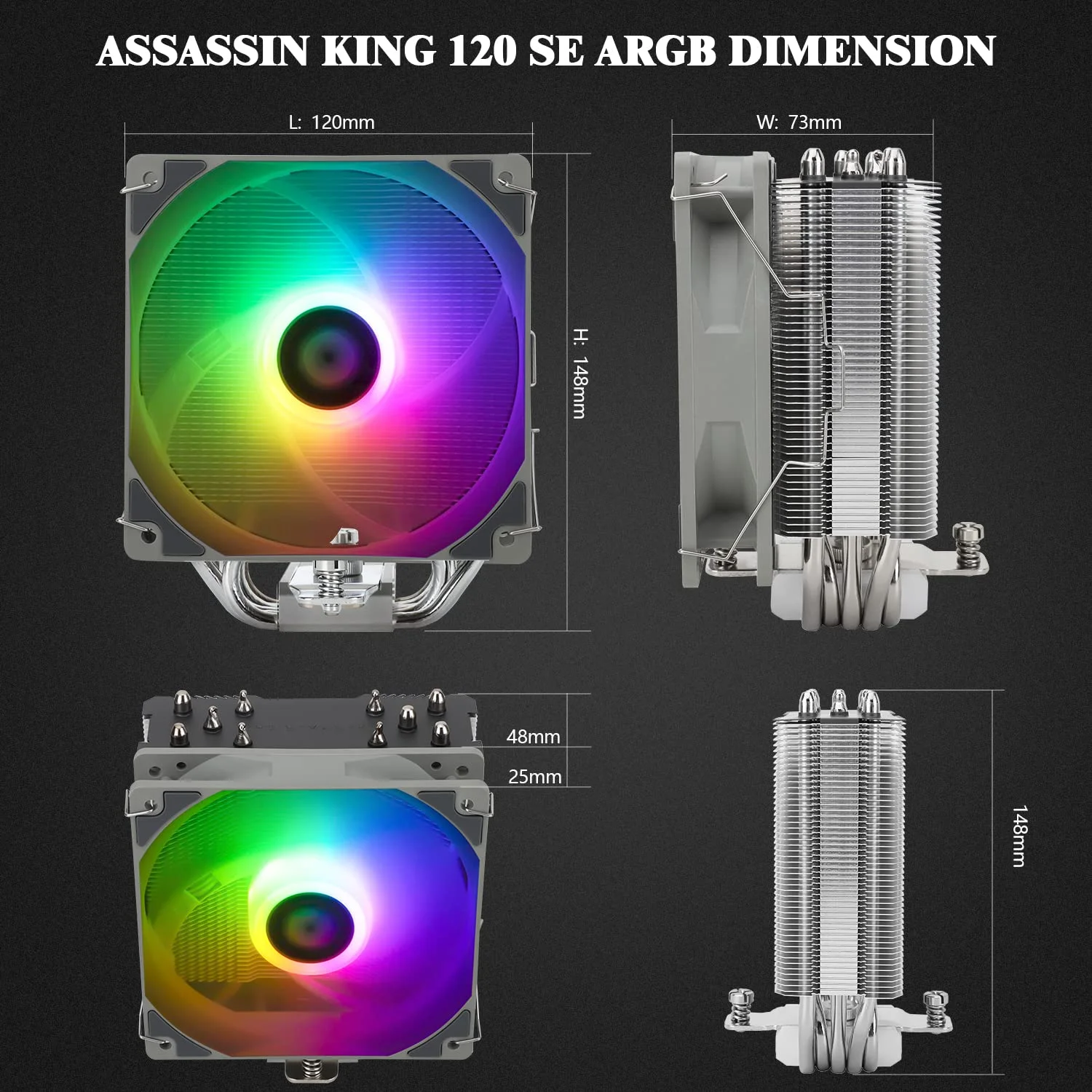 خنککننده بادی پردازنده Thermalright Assassin King 120 SE ARGB، AK120 SE ARB، دارای 5 لوله حرارتی، فن خنککننده بیصدای PWM مدل TL-C12C-S با بلبرینگ S-FDB، برای AMD AM4/AM5 Intel LGA1700/1150/1151/1200 خنککننده بادی پردازنده Thermalright Assassin King 120 SE ARGB، AK120 SE ARB، دارای 5 لوله حرارتی، فن خنککننده بیصدای PWM مدل TL-C12C-S با بلبرینگ S-FDB، برای AMD AM4/AM5 Intel LGA1700/1150/1151/1200