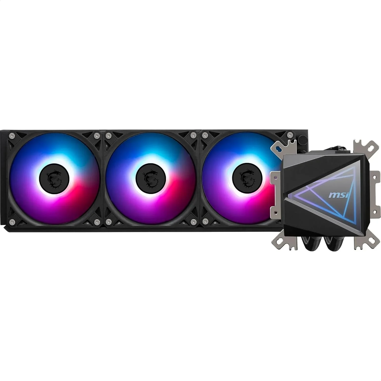 خنک کننده مایع پردازنده MSI MAG CORELIQUID I360 AIO - صفحه سرد مسی بزرگ شده، بلاک ARGB و فن های LDB، بلاک آب دو محفظه ای، رادیاتور جریان تقسیم شده، پشتیبانی از Mystic Light - سازگار با Intel و AMD