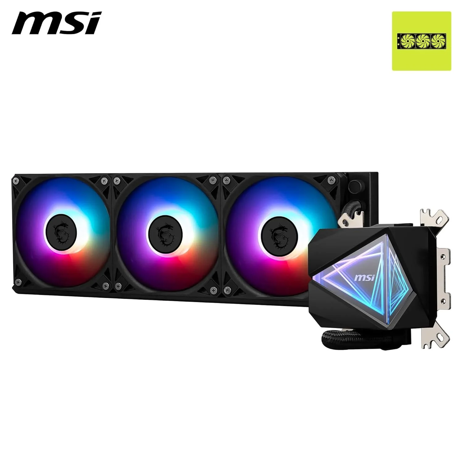 خنک کننده مایع پردازنده MSI MAG CORELIQUID I360 AIO - صفحه سرد مسی بزرگ شده، بلاک ARGB و فن های LDB، بلاک آب دو محفظه ای، رادیاتور جریان تقسیم شده، پشتیبانی از Mystic Light - سازگار با Intel و AMD