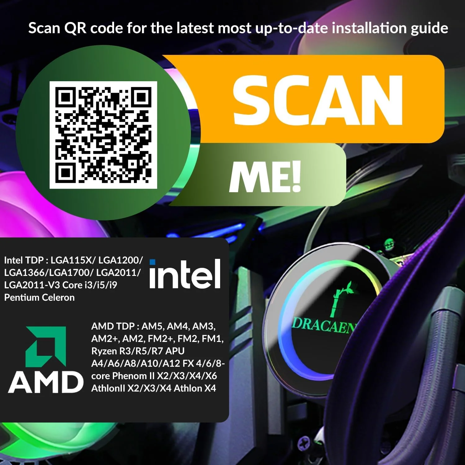 خنک کننده مایع پردازنده Dracaena.io 120mm AIO – فن ARGB PWM بی صدا، پمپ بلبرینگ هیدرولیک و رادیاتور آلومینیومی – خنک کننده مایع جمع و جور برای Intel LGA1700/1200/115X/2011/2066 و AMD AM5/AM4/AM3/FM2 Ryzen، مشکی