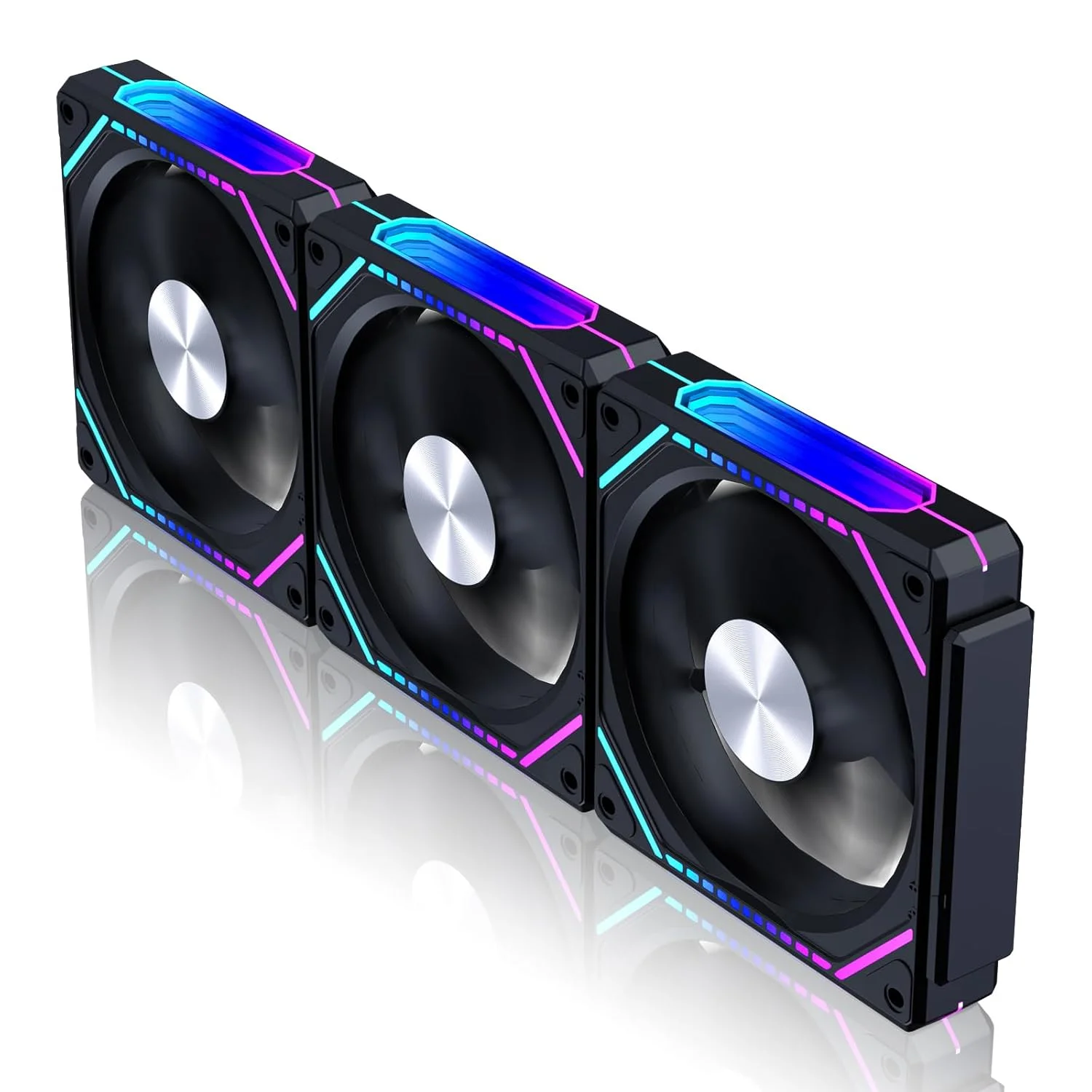 فن کیس بی سیم DS مدل 360، فن 120 میلی متری LED سازگار با ASUS Aura و MSI Mystic Light برای کیس کامپیوتر، خنک کننده پردازنده کامپیوتر، سیستم خنک کننده مایع (3 فن، سری KA)