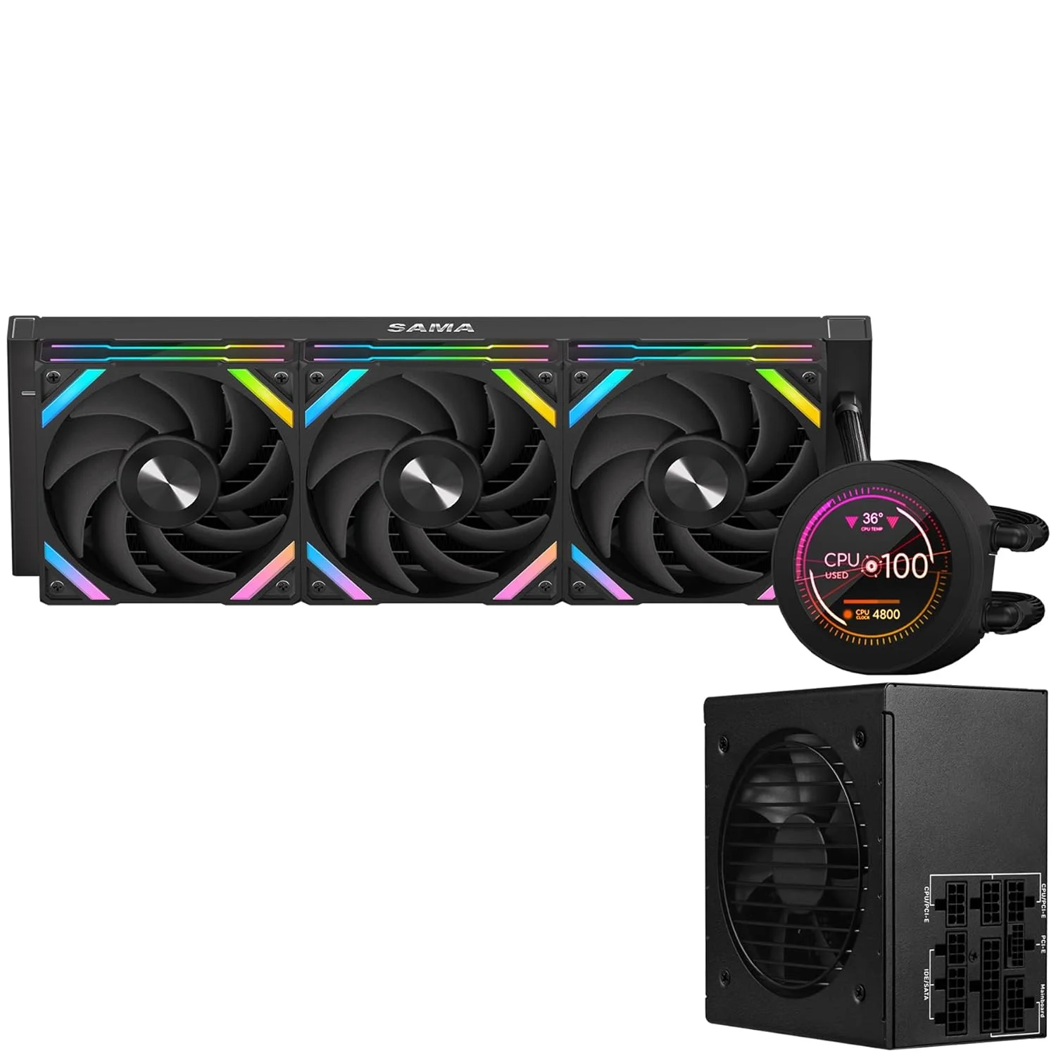 خنک کننده مایع پردازنده SAMA Q70 و منبع تغذیه 750W SAMA Black