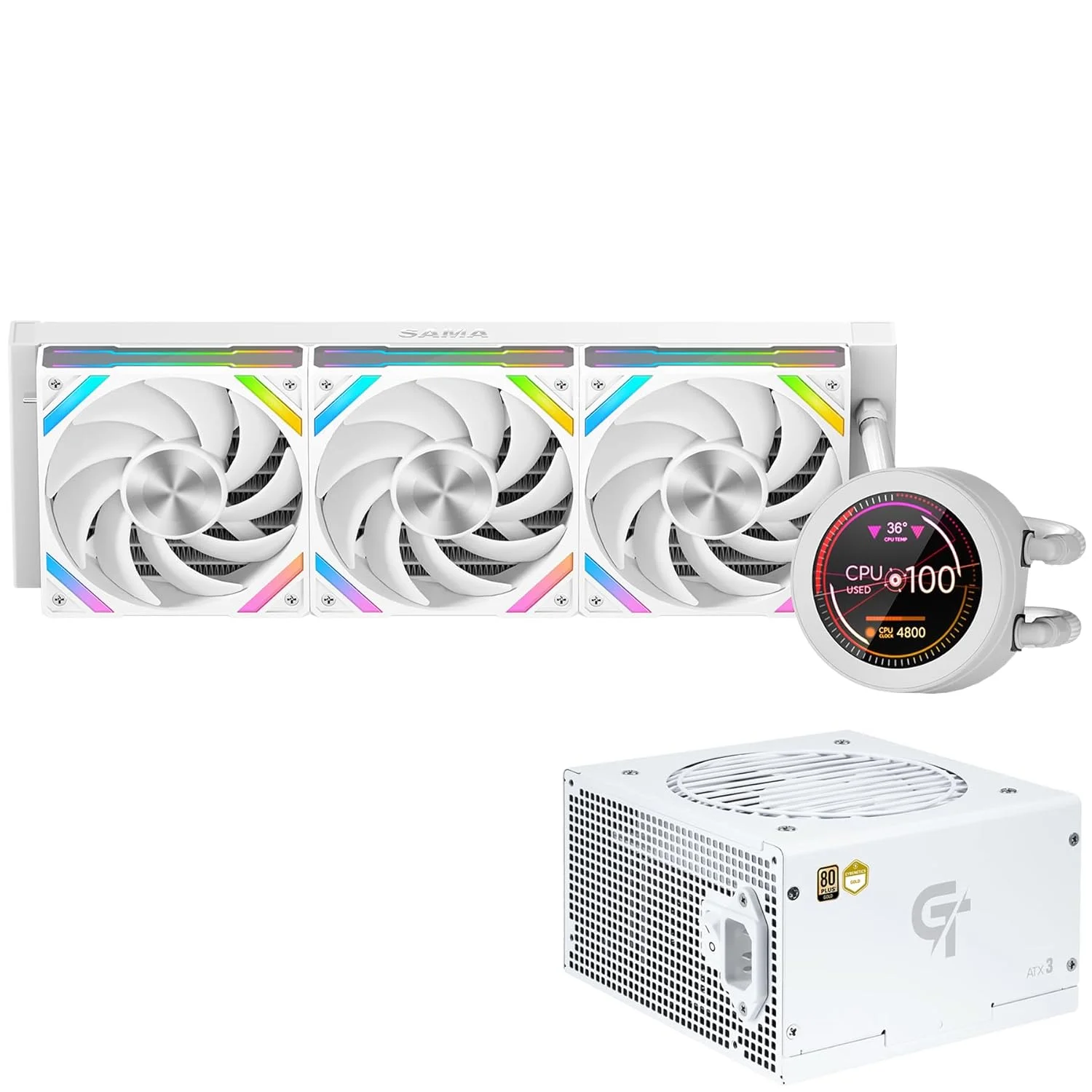 خنک کننده مایع پردازنده SAMA Q70 سفید و منبع تغذیه 650W SAMA سفید