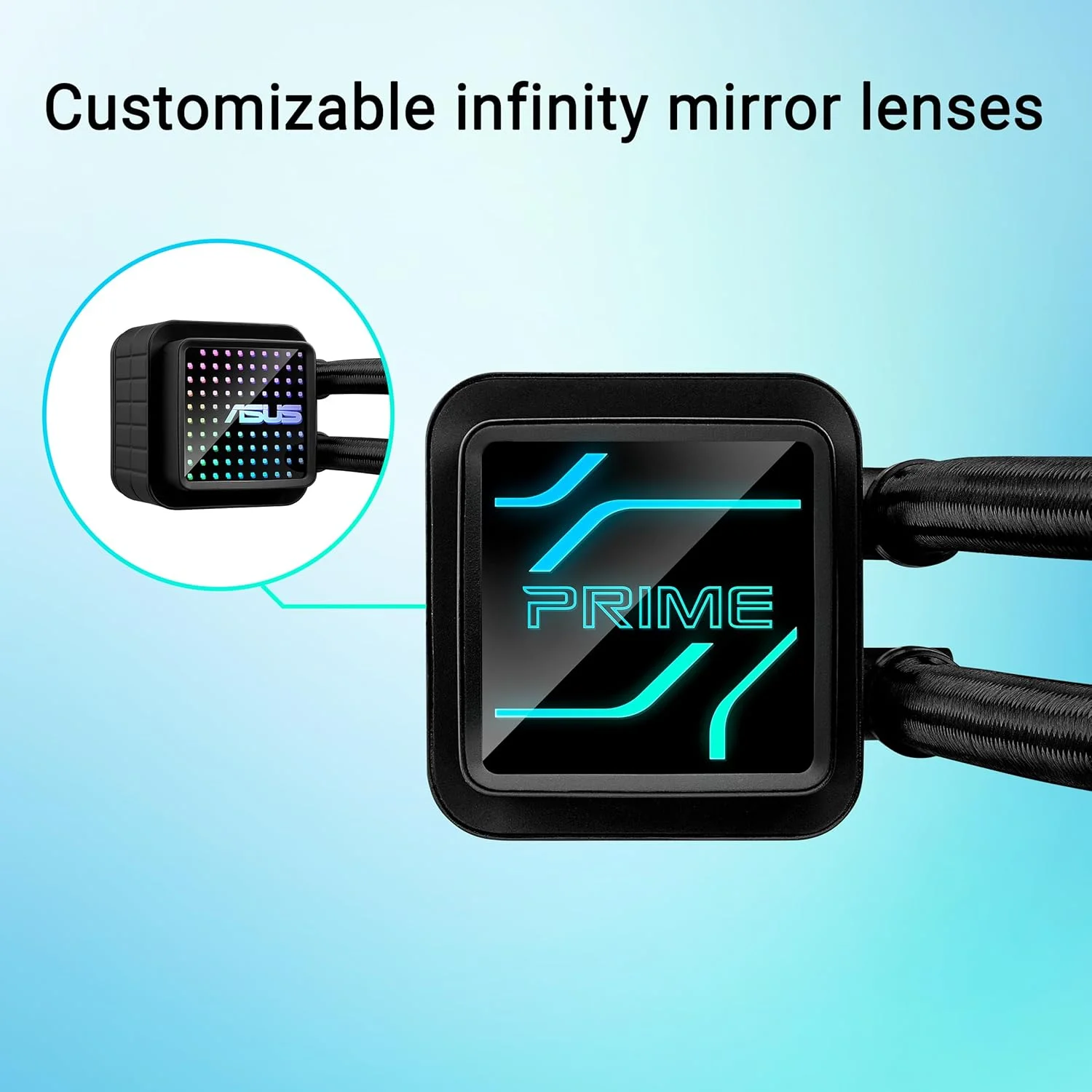 خنک کننده مایع پردازنده ASUS Prime LC 240 ARGB با طراحی انحصاری سطح تماس پردازنده و کانال های خنک کننده، واتر بلاک با گزینه های لنز آینه ای بی نهایت، فن های ARGB از پیش نصب شده و نورپردازی Aura