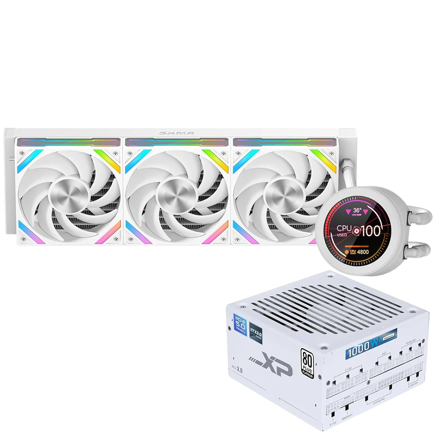 خنک کننده مایع پردازنده SAMA Q70 سفید و منبع تغذیه SAMA 1000w