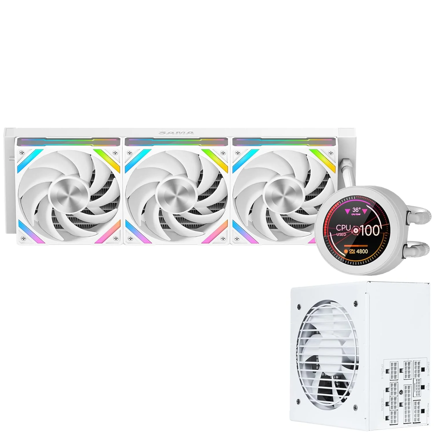 خنک کننده مایع پردازنده SAMA Q70 سفید و منبع تغذیه 650W SAMA سفید