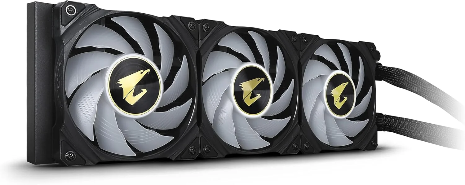 خنک کننده مایع پردازنده گیگابایت AORUS WATERFORCE X 360 AIO، دارای صفحه نمایش LCD دایره ای چرخان و فن ARGB با بلبرینگ آستینی 120 میلی متری AORUS، مشکی