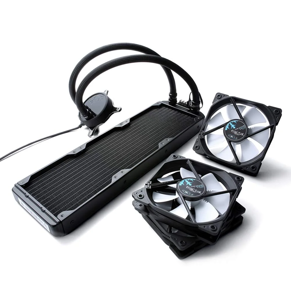 خنک کننده مایع پردازنده Fractal Design Celsius S36 با رادیاتور 360 میلی‌متری - خنک‌کننده بی‌صدا - PWM - کنترل‌های هوشمند - شامل 3 عدد فن بی‌صدا Fractal Design Dynamic X2 PWM GP-12 120 میلی‌متری - اتصال 1/4 اینچی - مشکی