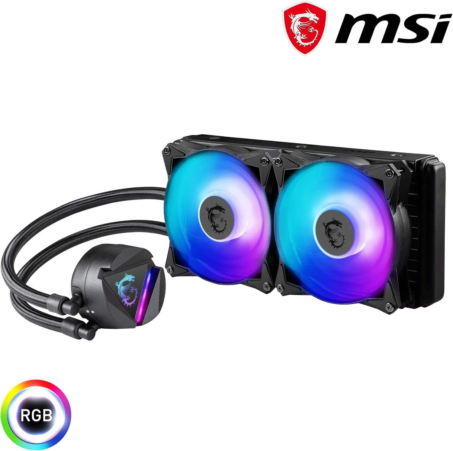 خنک کننده مایع پردازنده MSI MAG CORELIQUID 240R V2 AIO - دارای بلوک ARGB چرخشی، پمپ رادیاتور یکپارچه، خنک کننده آبی جریان شکافته، لوله های ضد تبخیر، نصب آسان - سازگار با AMD و Intel