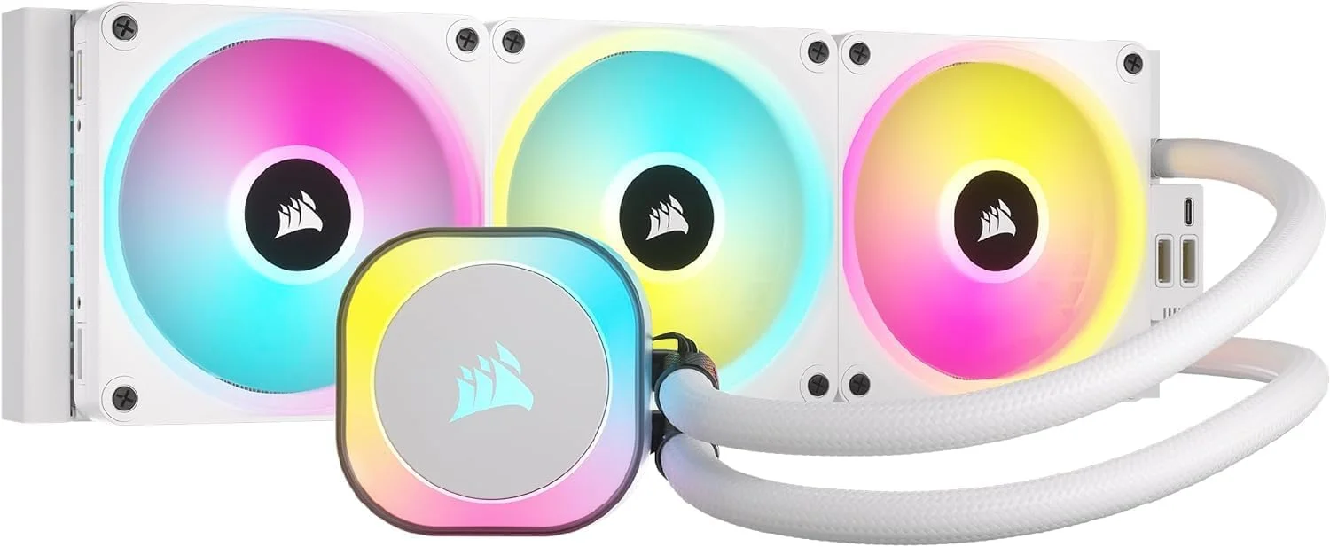 خنک‌کننده مایع پردازنده CORSAIR iCUE Link H150i RGB - خنک‌کننده AIO 360 میلی‌متری - فن‌های QX120 RGB - سازگار با Intel® LGA 1700 و AMD® AM5 - شامل هاب سیستم iCUE Link - سفید