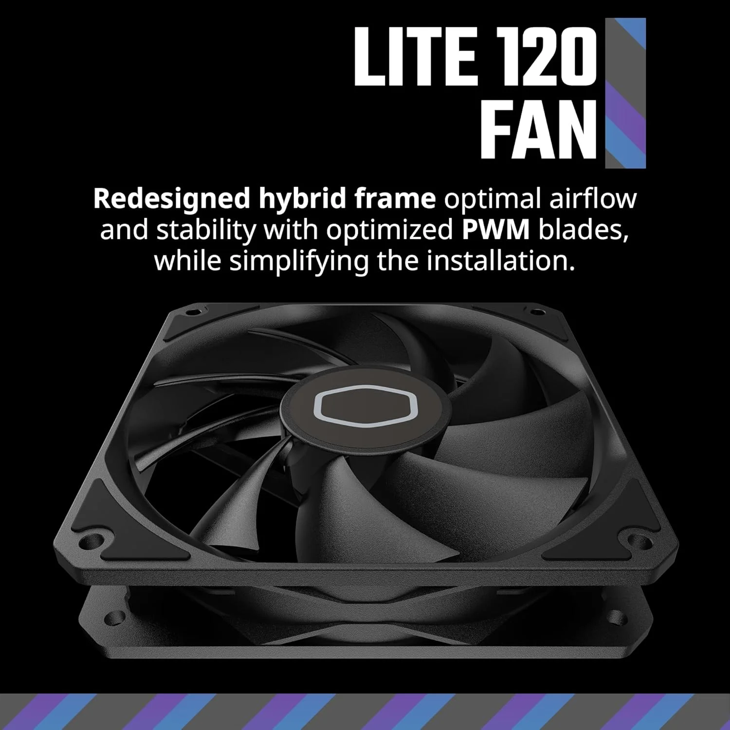 فن کیس مشکی Cooler Master MF120 Lite | فن خنک کننده مایع | فن خنک کننده بادی، فن 120 میلی متری، PWM پویا 1,750 دور در دقیقه، پره های متعادل کننده هوا، فریم PBT ترکیبی