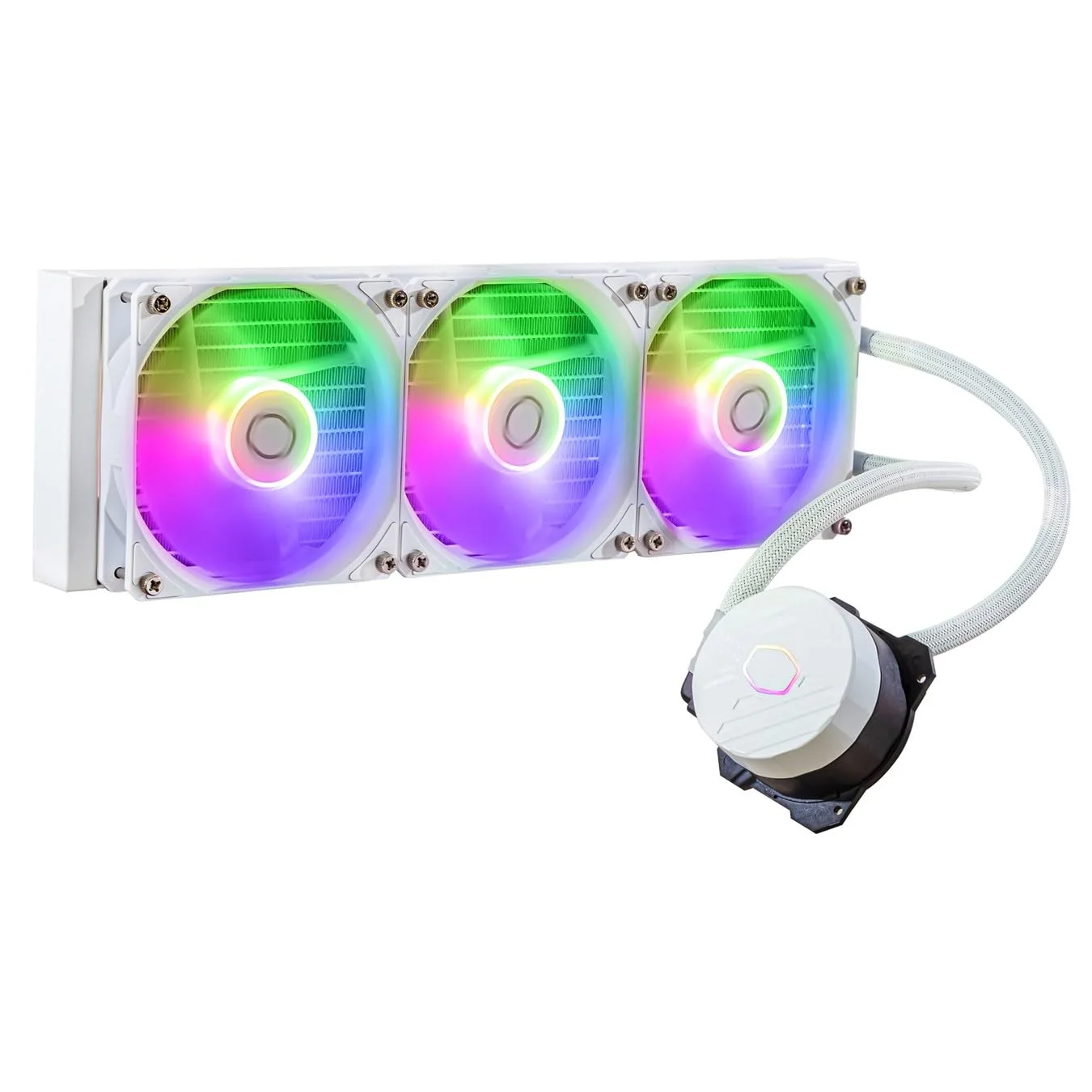 خنک کننده مایع پردازنده Cooler Master MasterLiquid 360L Core ARGB - پمپ دو محفظه ای Gen S، رادیاتور برتر و فن های 120 میلی متری ARGB، براکت های LGA 1700 و AM5 - سفید