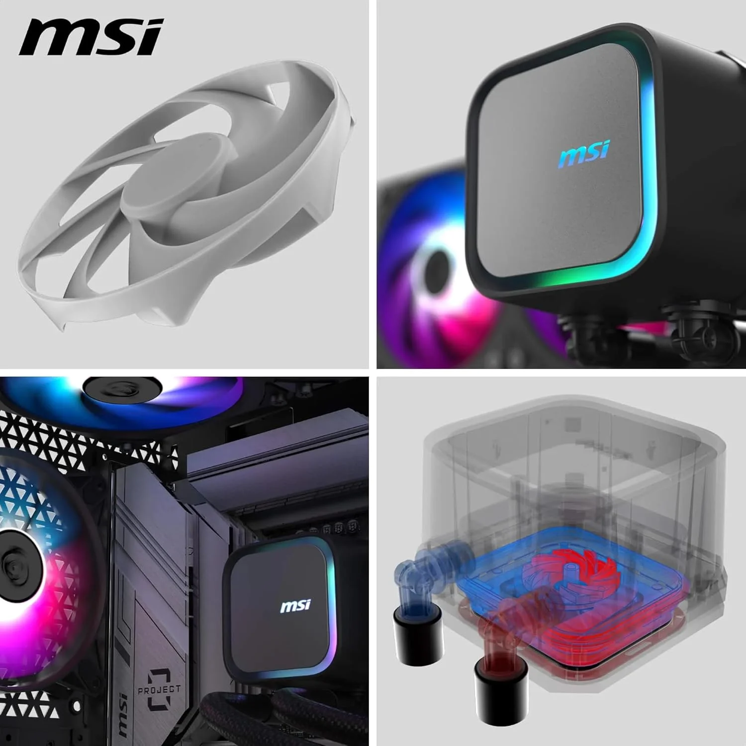 خنک کننده مایع پردازنده MSI MAG CORELIQUID A13 240 AIO - پوشش کامل پردازنده، طراحی بهبود یافته کانال آب، مینیمالیسم و نورپردازی، فن های CycloBlade 7، رادیاتور جریان شکافته، فن های با بلبرینگ تفنگی