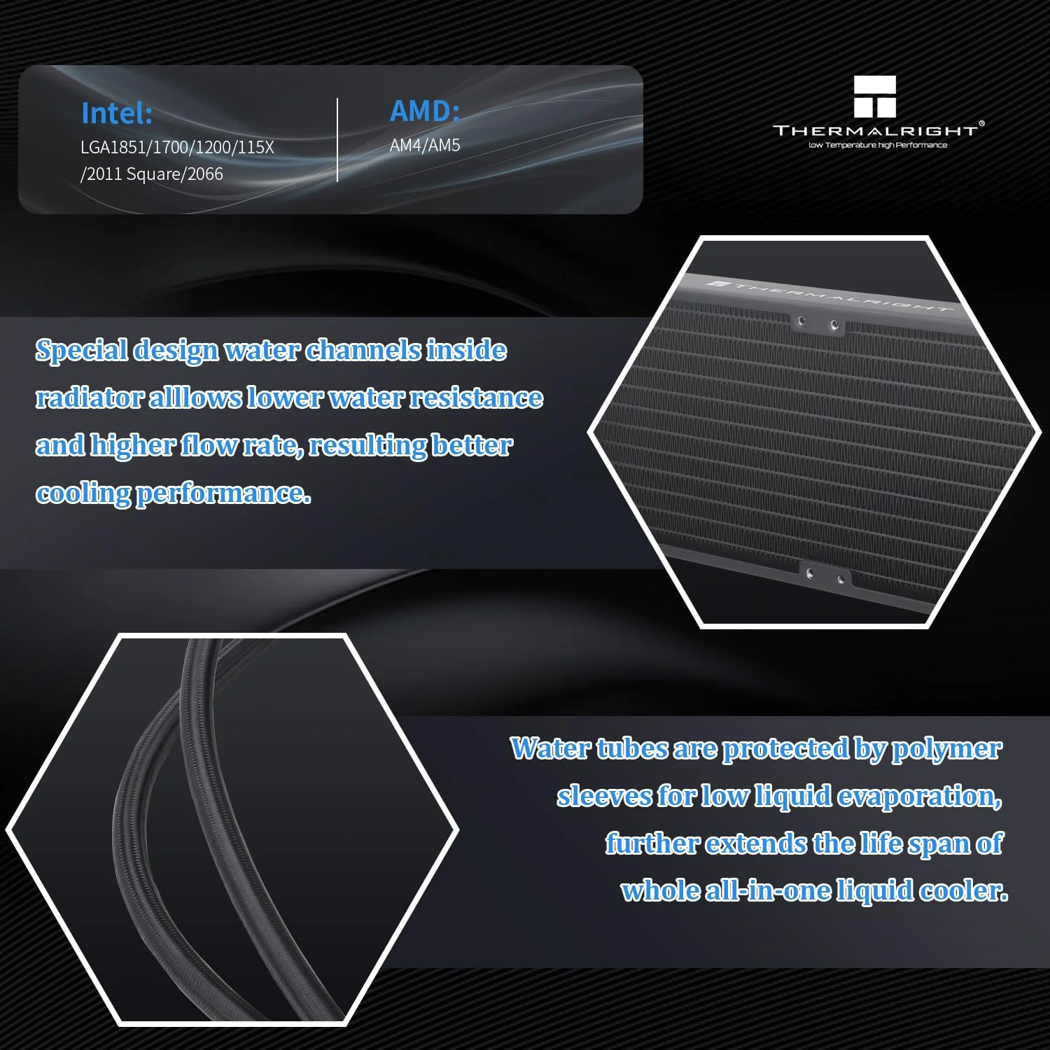 خنک‌کننده مایع پردازنده Thermalright Aqua Elite 360 V6 ARGB مشکی، سایز رادیاتور خنک‌کننده 360، رادیاتور آبی 3x120mm، AMD: AM4/AM5، Intel LGA115X/1200/2011/1700/1851، خنک‌کننده پردازنده AIO