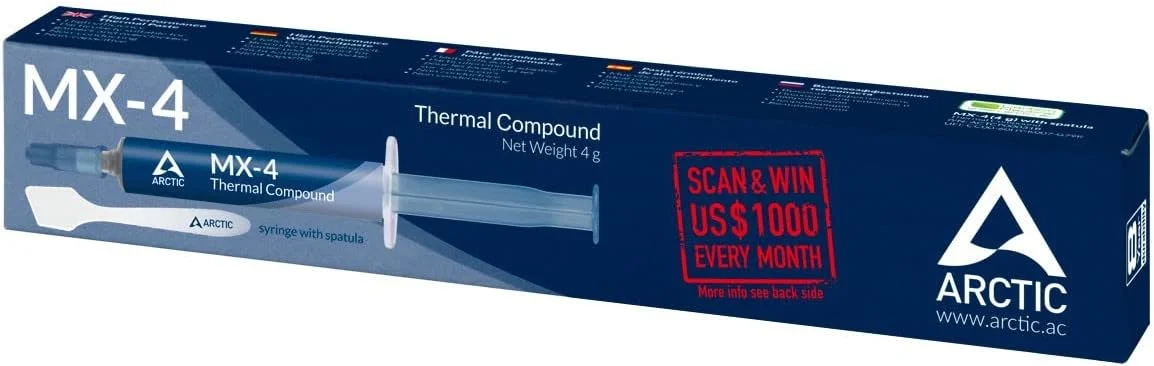 خمیر حرارتی با عملکرد عالی ARCTIC MX-4 (به همراه کاردک، 4 گرم) برای تمام پردازنده ها (CPU، GPU - PC، PS4، Xbox)، رسانایی حرارتی بسیار بالا، دوام طولانی، کاربرد ایمن، غیر رسانا