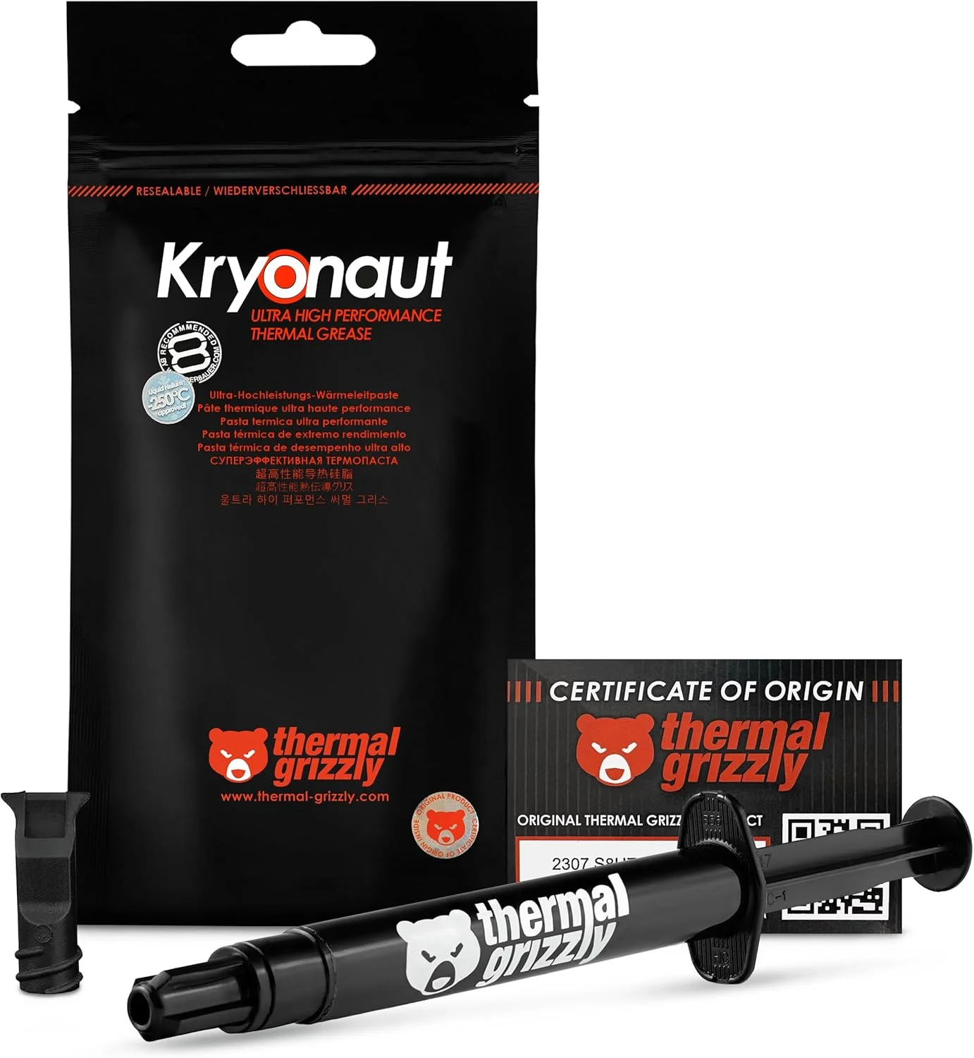 خمیر حرارتی Thermal Grizzly Kryonaut - 5.55 گرم/1.5 میلی لیتر - خمیر حرارتی با عملکرد فوق العاده بالا - برای کاربردهای سخت و اورکلاک CPU/GPU/PS4/PS5/Xbox
