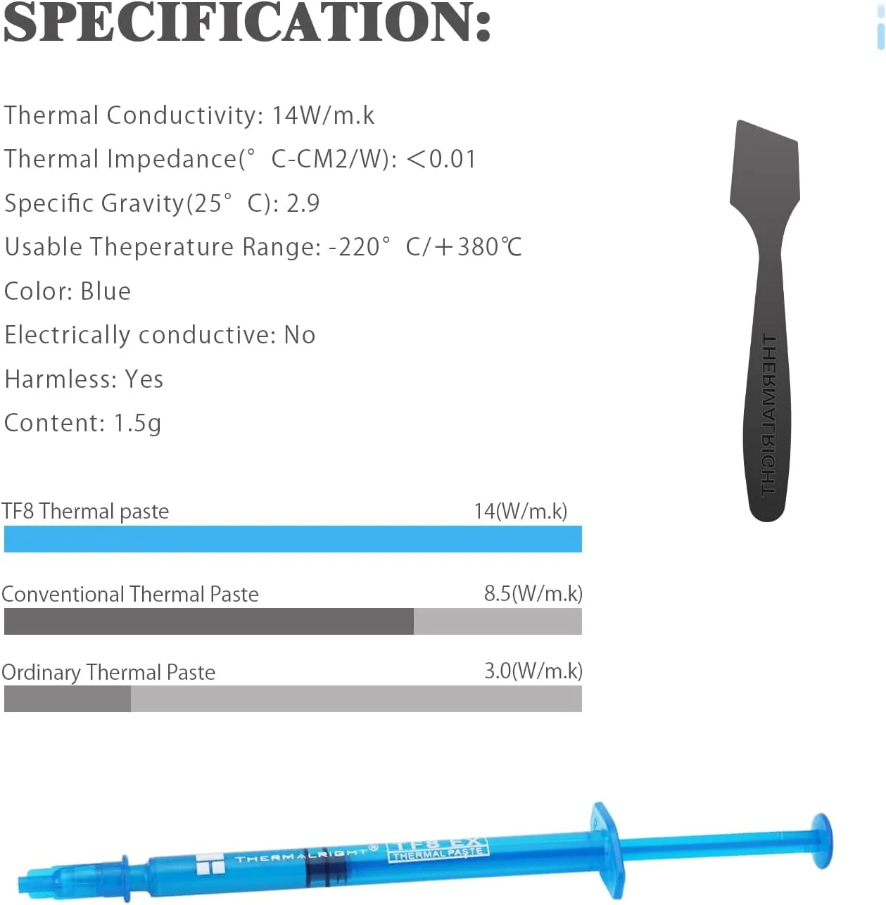 خمیر حرارتی Thermalright TF8 EX 1.5g برای خنک کننده های پردازنده، خمیر سینک حرارتی با رسانایی بالا 14W/m.k برای همه پردازنده ها (CPU، GPU)، غیر رسانا، خمیر پیشرفته اتلاف حرارت ارتقا یافته جدید خمیر حرارتی Thermalright TF8 EX 1.5g برای خنک کننده های پردازنده، خمیر سینک حرارتی با رسانایی بالا 14W/m.k برای همه پردازنده ها (CPU، GPU)، غیر رسانا، خمیر پیشرفته اتلاف حرارت ارتقا یافته جدید