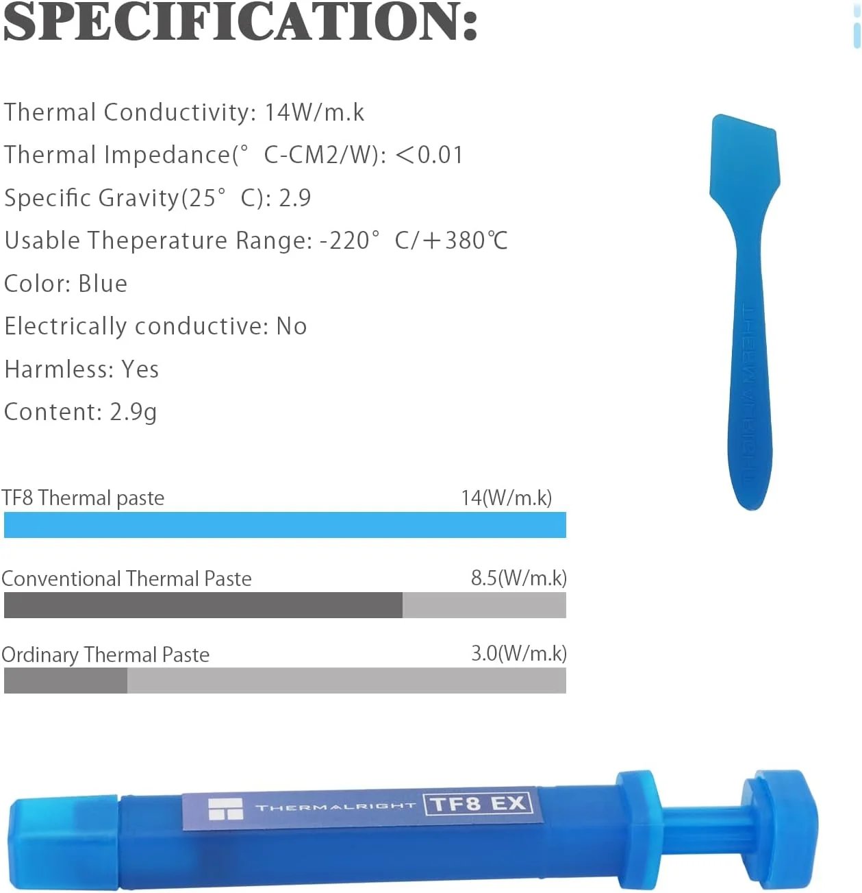 خمیر حرارتی Thermalright TF8 EX 2.9g برای خنک کننده های پردازنده، خمیر سینک حرارتی با رسانایی بالا 14W/m.k برای همه پردازنده ها (CPU، GPU)، غیر رسانا، خمیر پیشرفته اتلاف حرارت ارتقا یافته جدید خمیر حرارتی Thermalright TF8 EX 2.9g برای خنک کننده های پردازنده، خمیر سینک حرارتی با رسانایی بالا 14W/m.k برای همه پردازنده ها (CPU، GPU)، غیر رسانا، خمیر پیشرفته اتلاف حرارت ارتقا یافته جدید