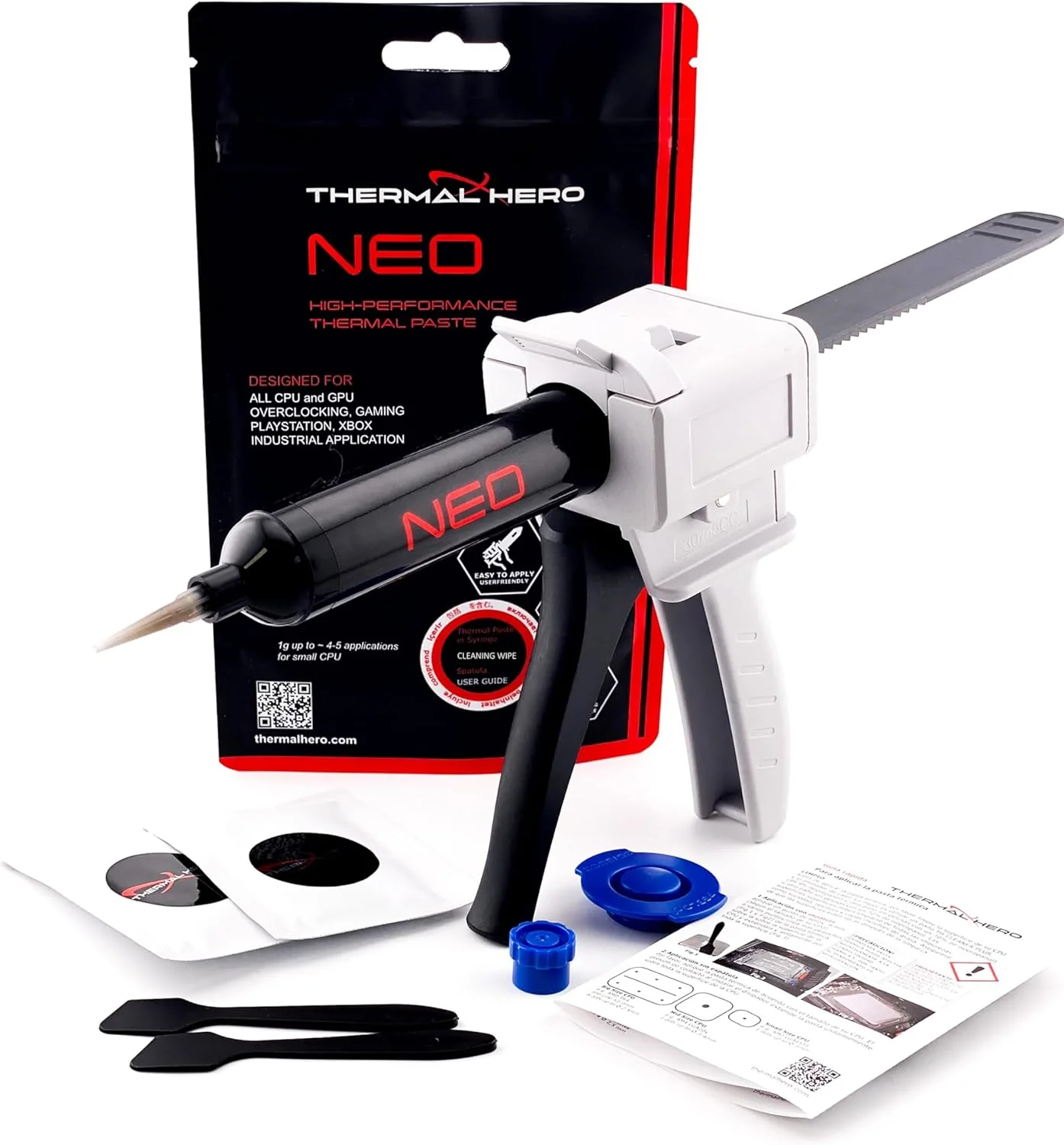 خمیر حرارتی NEO (50 گرم) برای کاربردهای پایه: مناسب برای تمام پردازنده‌ها (AMD و Intel)، پردازنده‌های گرافیکی Xbox PS4 PS5. شامل پارچه تمیز کننده و تفنگ خمیر