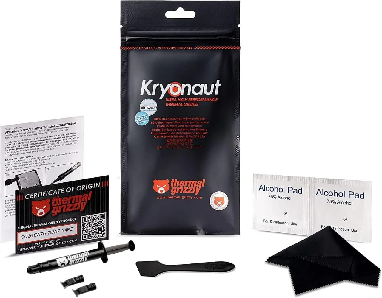 خمیر حرارتی پردازنده Thermal Grizzly Kryonaut - کیت خمیر حرارتی رایانه شخصی با عملکرد بالا برای خنک کردن همه پردازنده ها، کارت های گرافیک و هیت سینک ها در رایانه ها و کنسول ها - گریس حرارتی 1 گرمی