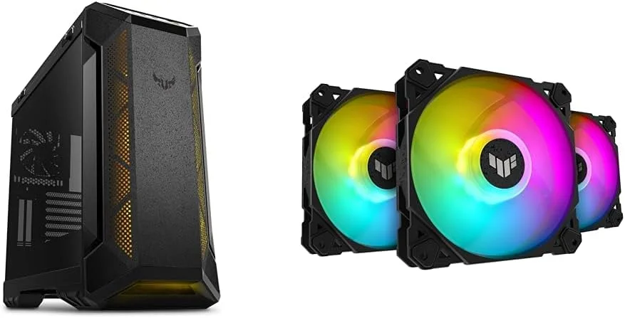 کیس ASUS TUF Gaming GT501 برای مادربردهای EATX به همراه 3 فن ARGB و بسته 3 عددی فن ASUS TUF Gaming TF120 ARGB برای خنک کننده کیس کامپیوتر