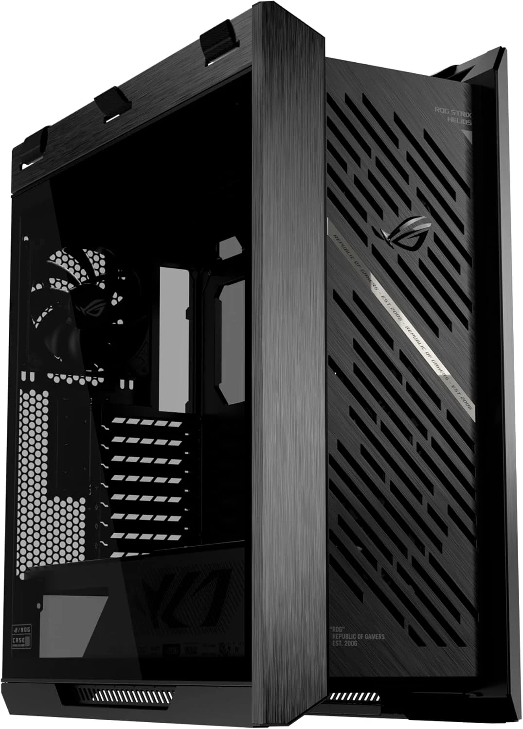 کیس کامپیوتر گیمینگ ASUS ROG Strix Helios II EATX mid-Tower با پنل های شیشه ای حرارت دیده دوگانه، پشتیبانی از کارت گرافیک تا طول 450 میلی متر، نگهدارنده کارت گرافیک و پشتیبانی از رادیاتور تا 420 میلی متر