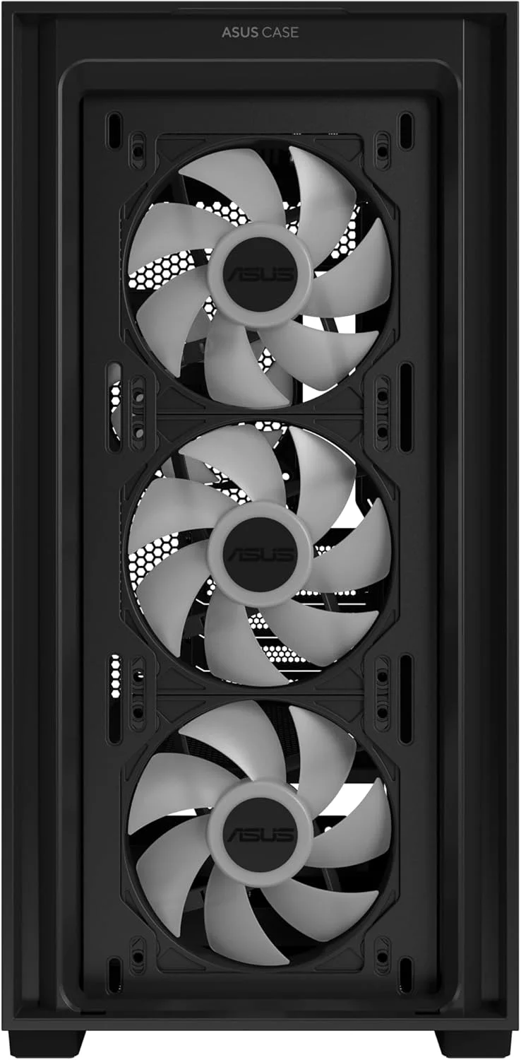 کیس کامپیوتر ASUS A21 Plus TG ARGB Black microATX (دارای فن های ARGB از پیش نصب شده، پنل جلویی مشبک، سازگار با مادربردهای پورت مخفی، رادیاتورهای 360 میلی متری، گرافیک 380 میلی متری، مشکی)