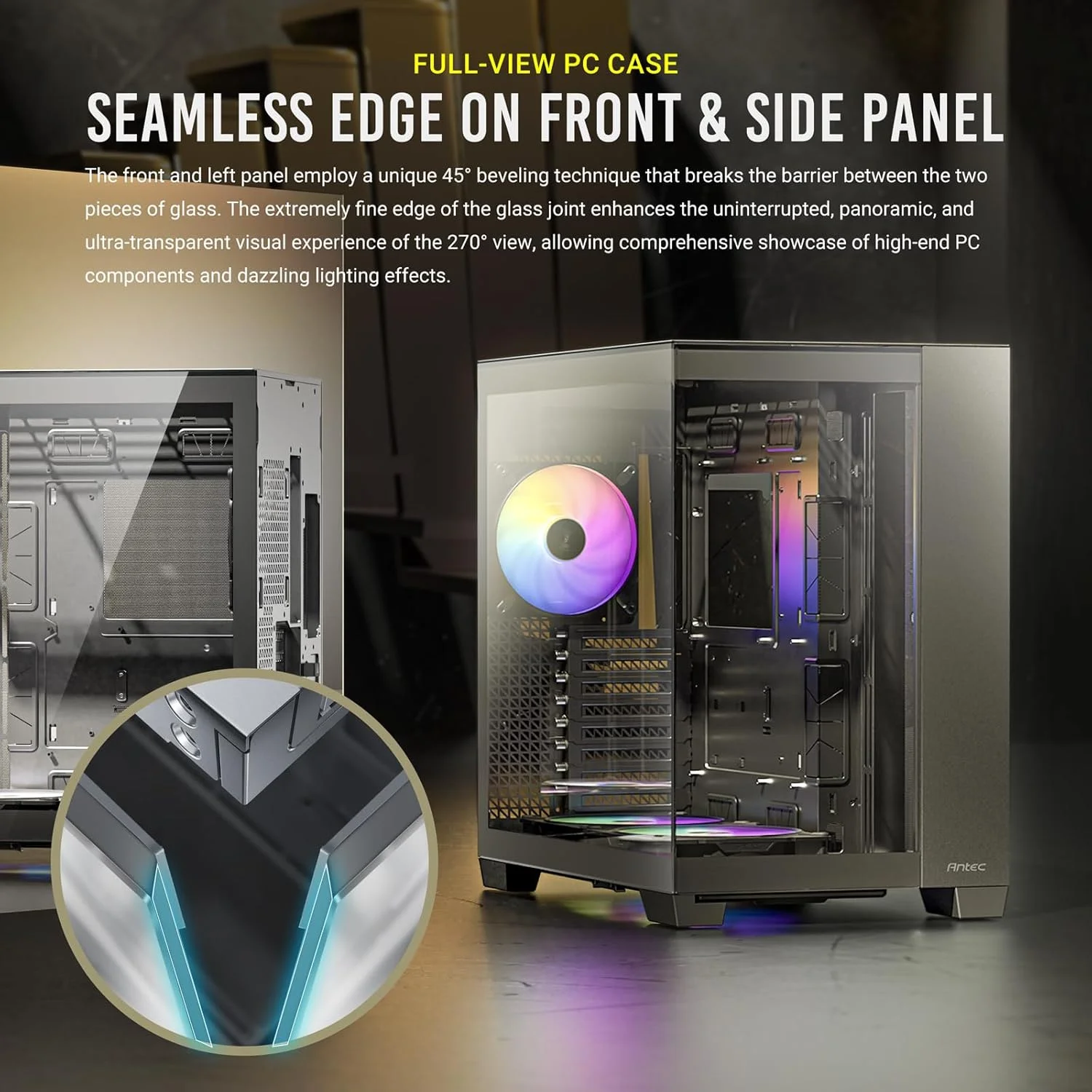 کیس کامپیوتر فول تاور E-ATX انتک C8 ARGB، شامل 2 فن 160 میلی‌متری TQR و 1 فن 140 میلی‌متری TQ ARGB PWM، طراحی دو محفظه‌ای، دارای پورت Type-C، پشتیبانی از رادیاتور 360 میلی‌متری، پنل‌های جلویی و جانبی شیشه‌ای حرارت‌دیده بدون درز، سازگار با RTX 40