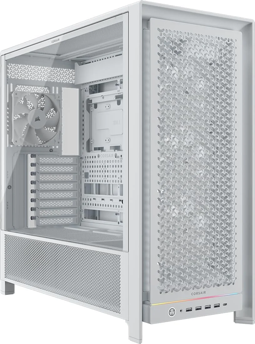 کیس کامپیوتر مید-تاور CORSAIR Frame 5000D RS با جریان هوای بالا و طراحی ماژولار - دارای 4 فن RS از پیش نصب شده، سیستم نصب فن InfiniRail™، نگهدارنده کارت گرافیک، ASUS BTF، MSI Project Zero، Gigabyte Project Stealth - سفید