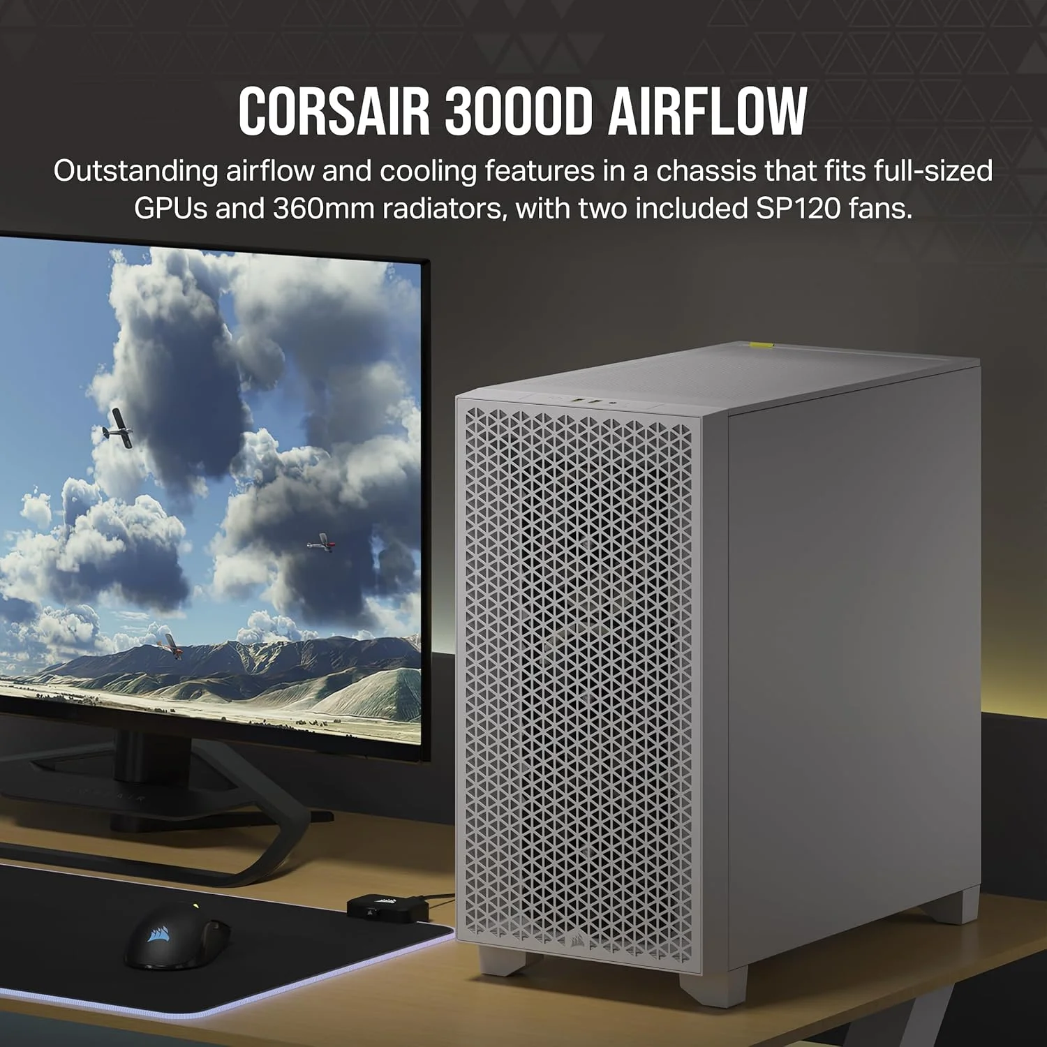 کیس کامپیوتر میدتاور کرسیر 3000D Airflow – فن های 3 پین – پشتیبانی از کارت گرافیک چهار اسلات – قابلیت نصب تا 8 فن 120 میلی متری – طراحی با جریان هوای بالا – سفید