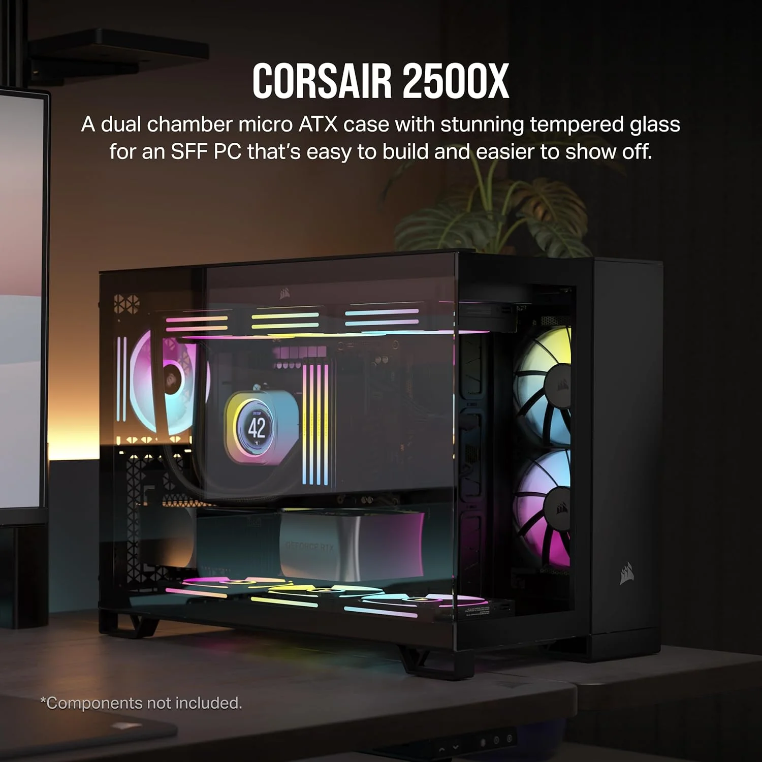 کیس کامپیوتر شیشه حرارت دیده CORSAIR 2500X mATX – بدون فن – طراحی دو محفظه ای – انعطاف پذیری گسترده خنک کننده – سازگار با مادربرد اتصال معکوس – مشکی