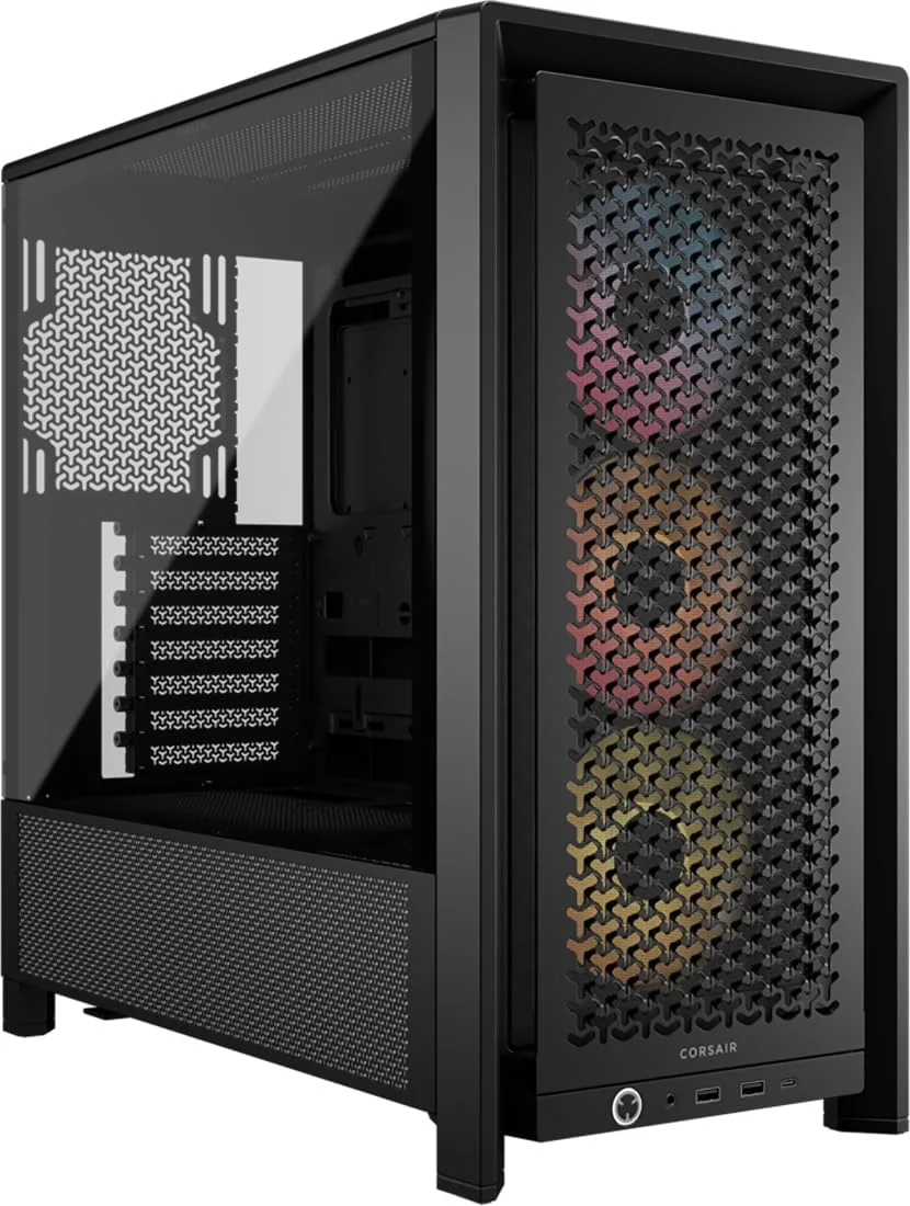 کیس کامپیوتر CORSAIR 4000D RS ARGB Frame Modular Mid-Tower ATX – جریان هوای بالا، 3 عدد فن RS ARGB از پیش نصب شده، سیستم نصب فن InfiniRail™، ASUS BTF، MSI Project Zero، Gigabyte Project Stealth – مشکی