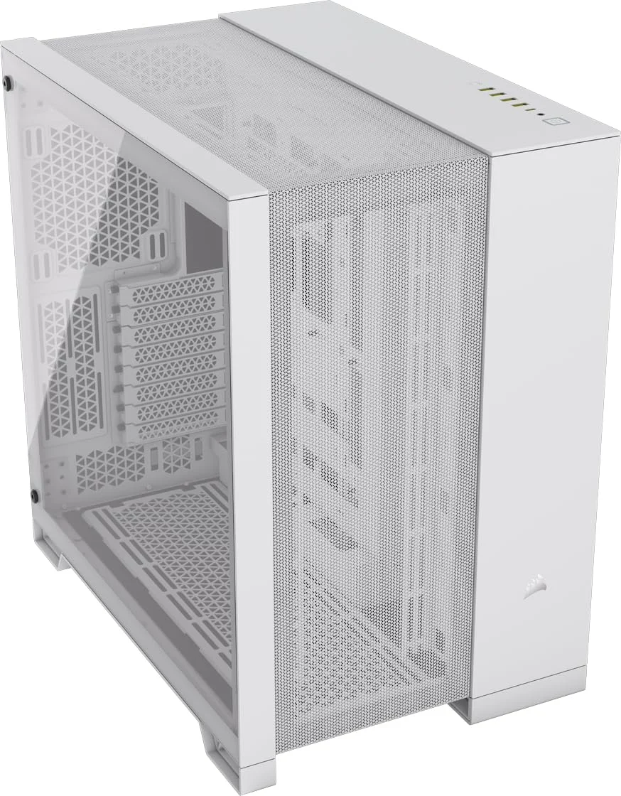 کیس کامپیوتر CORSAIR 6500D Airflow Mid-Tower ATX Dual Chamber – شیشه حرارت دیده – سازگار با مادربرد اتصال معکوس – بدون فن – سفید
