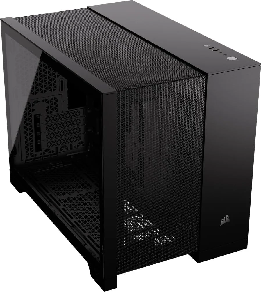 کیس کامپیوتر CORSAIR 2500D Airflow mATX – بدون فن – طراحی دو محفظه – انعطاف پذیری گسترده در خنک کننده – سازگار با مادربرد اتصال معکوس – مشکی