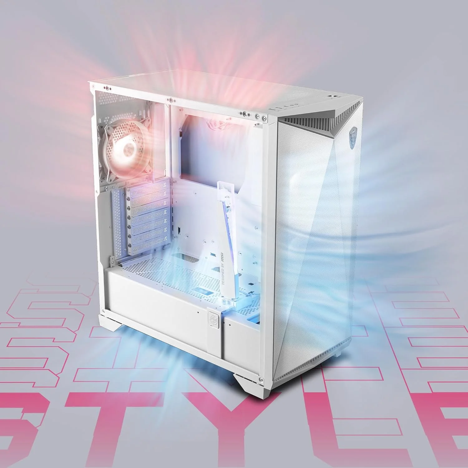 کیس کامپیوتر گیمینگ میان برج MSI MPG GUNGNIR 300R Airflow سفید - پنل جانبی شیشه حرارت دیده - فن های ARGB 120 میلی متری - پشتیبانی از خنک کننده مایع تا رادیاتور 360 میلی متری - کیس رنگ سفید