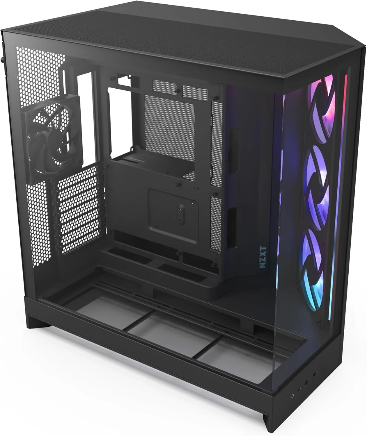 کیس کامپیوتر NZXT H9 Flow RGB (2025) - کیس میدتاور ATX دو محفظه ای بزرگ با جریان هوای عالی - شامل 1 عدد فن RGB 420 میلی متری و 1 عدد فن 120 میلی متری - پشتیبانی از رادیاتور 420 میلی متری - شیشه حرارت دیده - آماده اتصال پشتی - مشکی