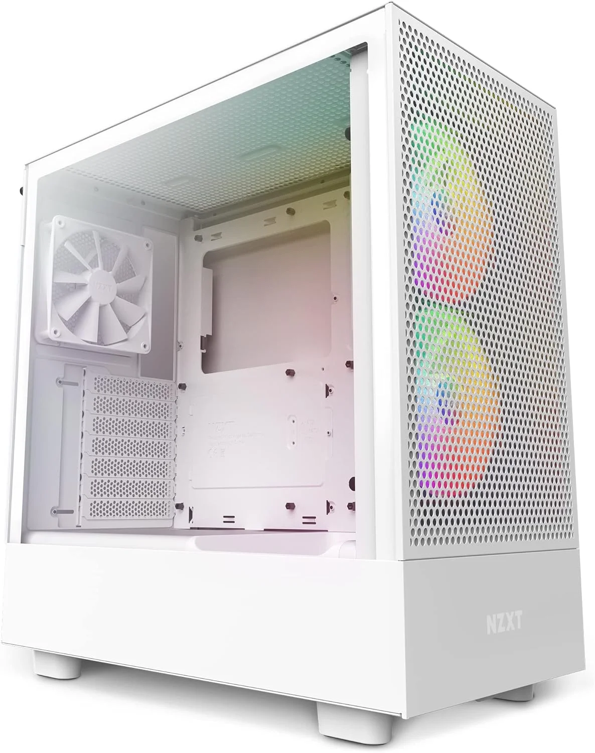 کیس کامپیوتر گیمینگ NZXT H5 Flow RGB Compact ATX Mid-Tower - پنل جلویی مشبک با جریان هوای بالا - پنل جانبی شیشه ای حرارت دیده - مدیریت کابل - 2 عدد فن F140 RGB Core - پشتیبانی از رادیاتور 280 میلی متری - سفید