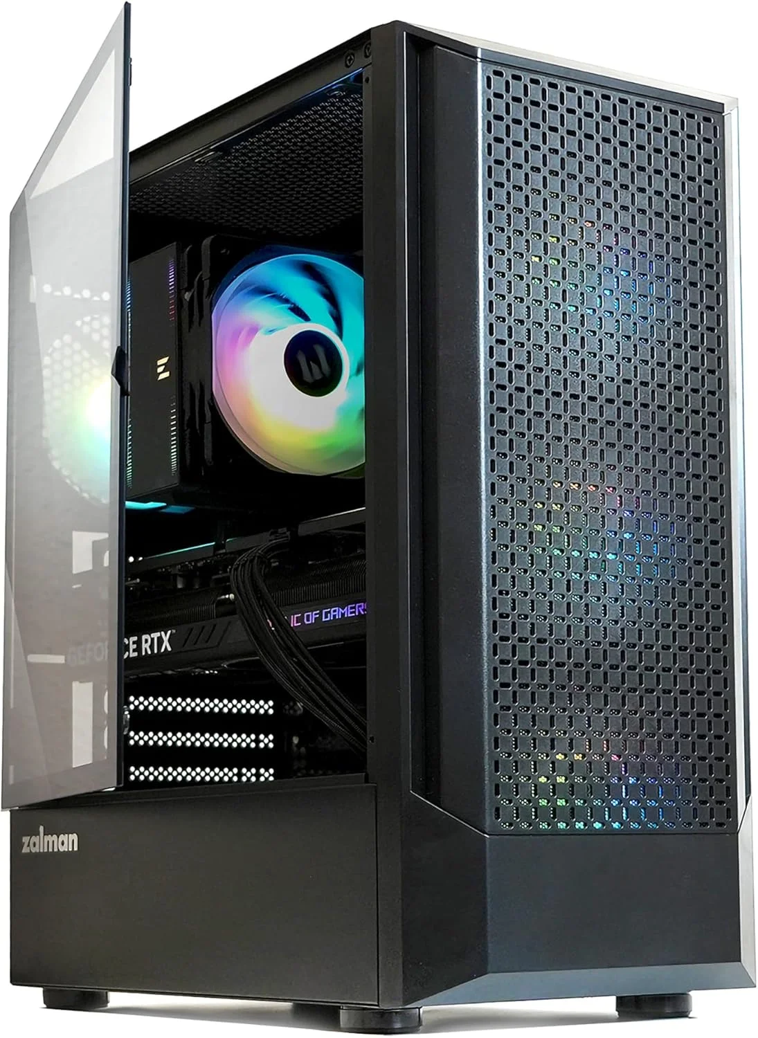 کیس کامپیوتر مید تاور ATX زالمن FIT، شامل 4 فن ARGB، درب شیشه ای حرارت دیده لولایی، پشتیبانی از مادربرد ATX، کارت گرافیک 325 میلی متری، رادیاتور 360 میلی متری، USB 3.0، شاسی گیمینگ RGB با جریان هوای بالا، مشکی