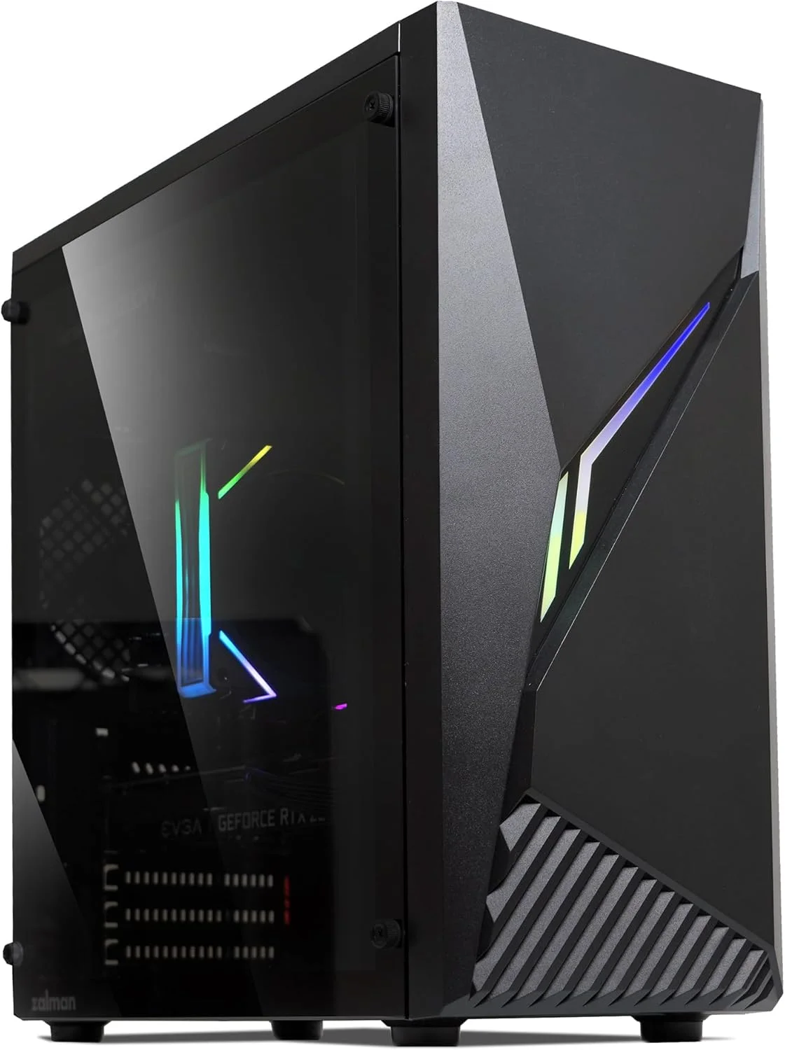 کیس کامپیوتر گیمینگ مید تاور Zalman Raven ATX - نوار نورپردازی RGB با دکمه کنترل، پنل جانبی شیشه ای حرارت دیده کامل، 1 عدد فن 120 میلی متری از پیش نصب شده، USB 3.0، کیس کامپیوتر رومیزی