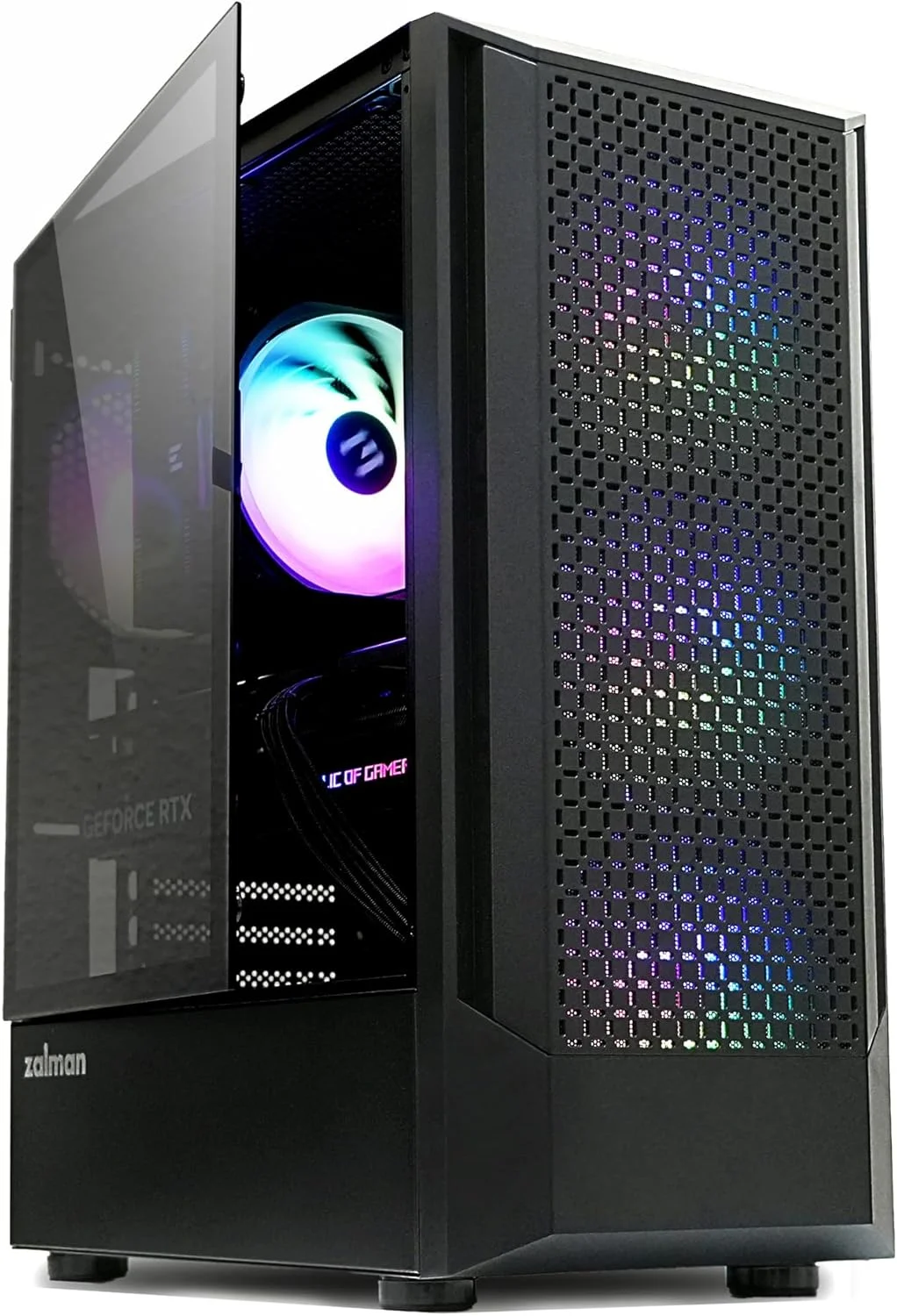 کیس کامپیوتر مید تاور ATX زالمن FIT، شامل 4 فن ARGB، درب شیشه ای حرارت دیده لولایی، پشتیبانی از مادربرد ATX، کارت گرافیک 325 میلی متری، رادیاتور 360 میلی متری، USB 3.0، شاسی گیمینگ RGB با جریان هوای بالا، مشکی