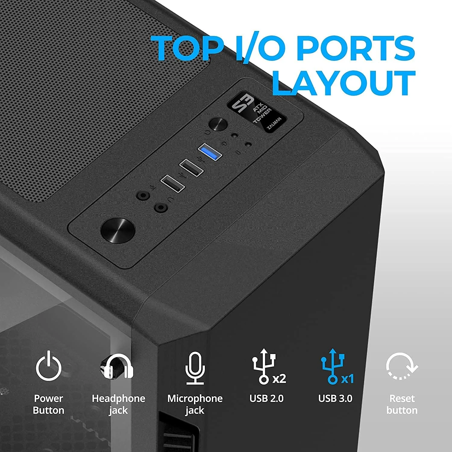 کیس کامپیوتر مید تاور Zalman S3 TG ATX، دارای 3 فن 120 میلی متری از پیش نصب شده (پشتیبانی از 8 فن)، پشتیبانی از کارت گرافیک تا 330 میلی متر، پنل جانبی شیشه ای حرارت دیده کامل، USB 3.0