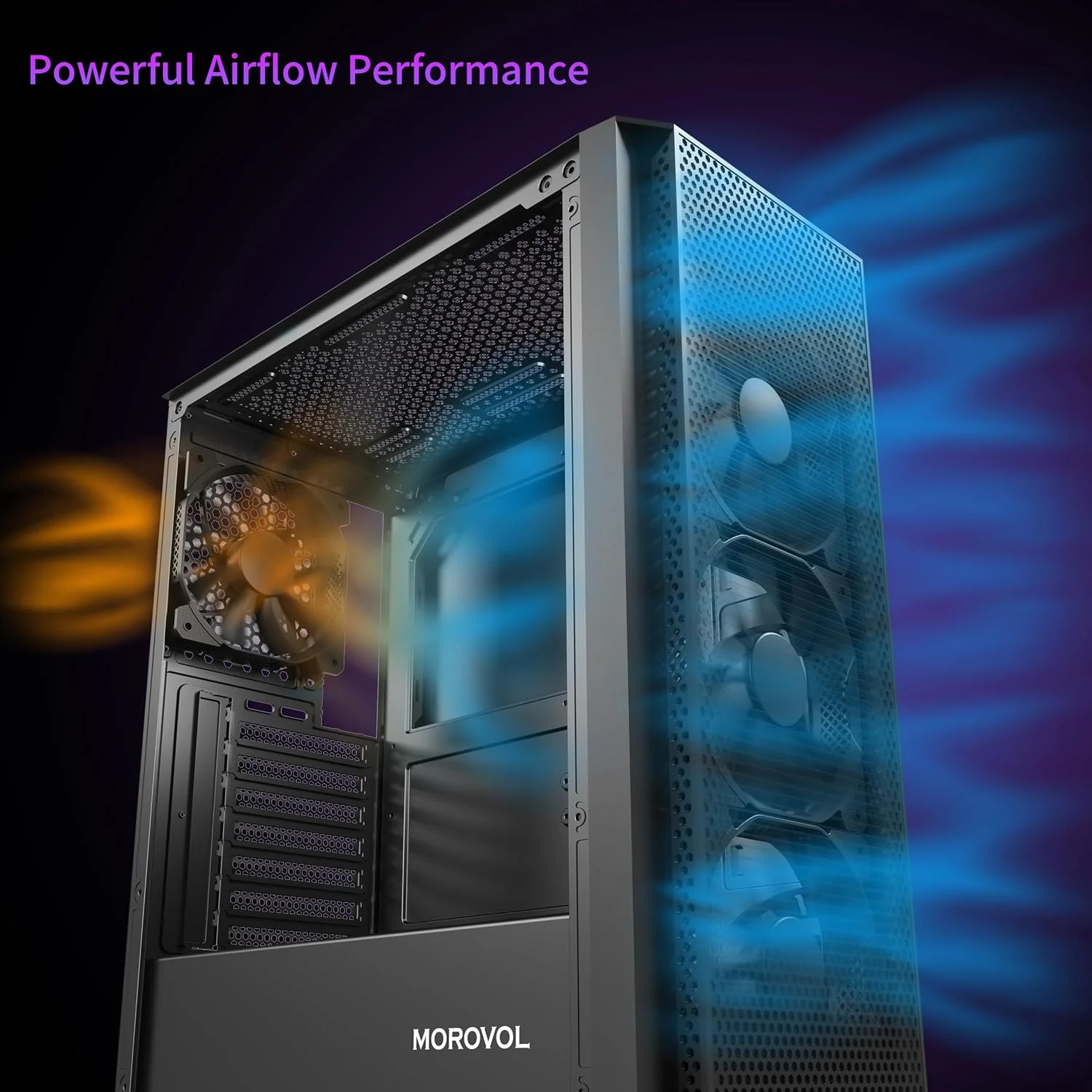 کیس کامپیوتر ATX، کیس مید تاور با پنل جلویی مشبک، 4 فن از پیش نصب شده، USB 3.0، کیس گیمینگ شیشه حرارت دیده، کیس ATX مشکی (P5)