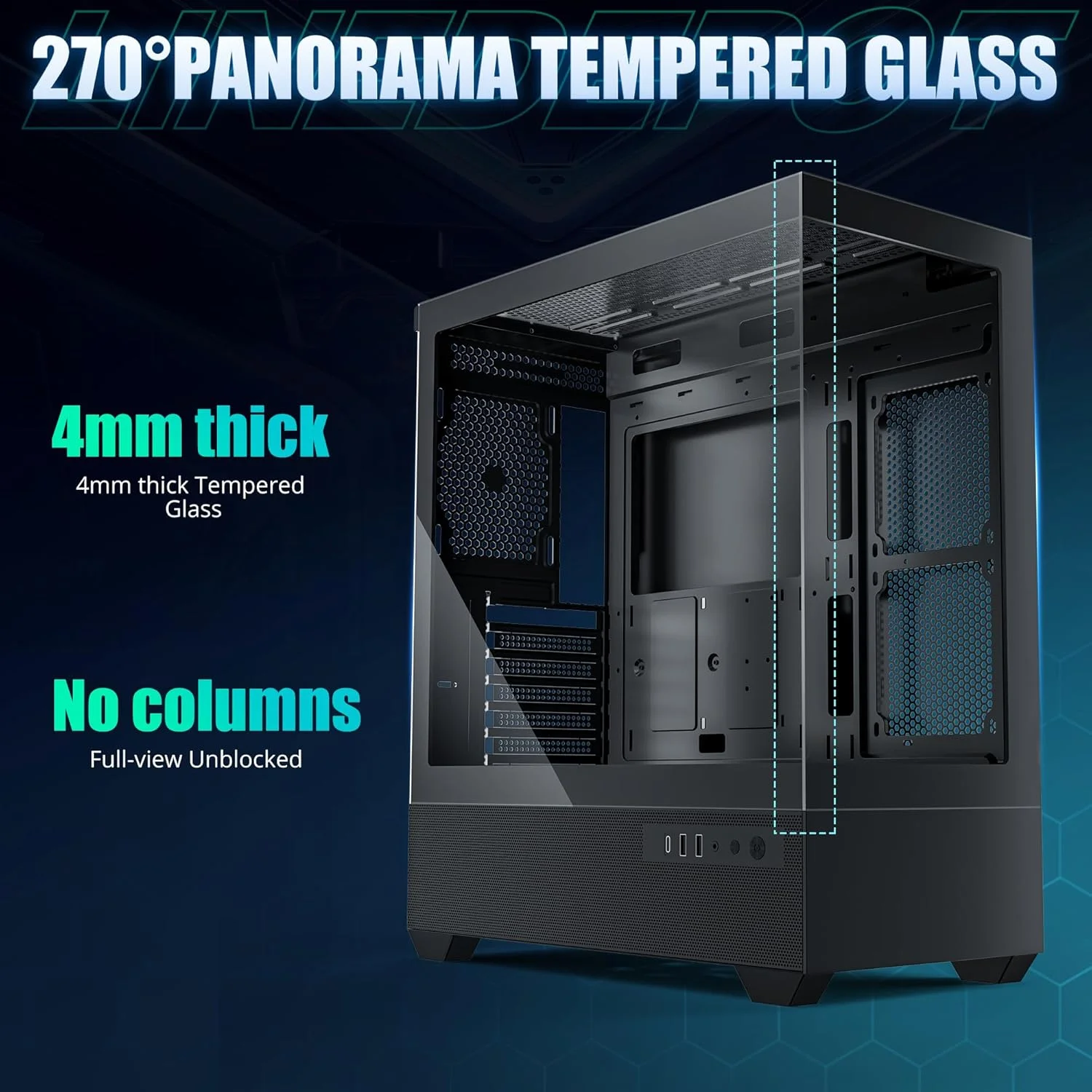 کیس کامپیوتر گیمینگ ATX با پورت Type-C و 6 فن PWM ARGB از پیش نصب شده، کیس فول تاور با شیشه حرارت دیده دو طرفه، مشکی (H2)