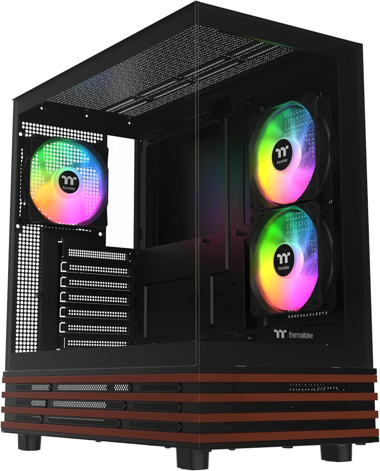 Thermaltake View 270 Plus WS ARGB; کیس Mid Tower; دارای 3 فن 120mm Lite; پشتیبانی از رادیاتور 360mm; فضای نصب کارت گرافیک 420mm; تریم چوبی پایین; E-ATX/ATX/mATX/mITX; فضای نصب پاور 220mm; مشکی; CA-1Y7-00M1WN-WS