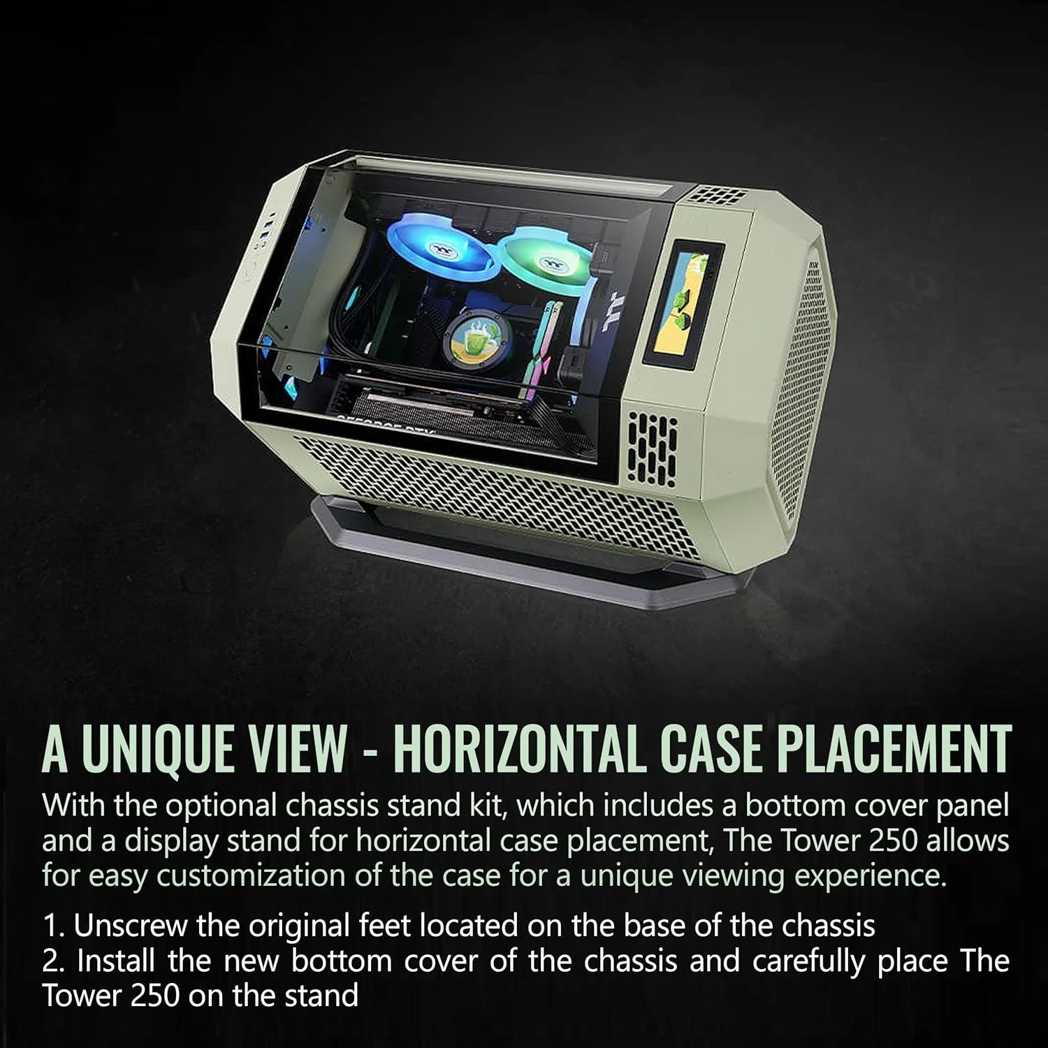 کیس مینی تاور Thermaltake Tower 250 Matcha Green Mini-ITX؛ شامل 2 عدد فن 120 میلی‌متری CT؛ پشتیبانی از رادیاتور 360 میلی‌متری؛ فضای نصب کارت گرافیک 360 میلی‌متری؛ طراحی دو محفظه‌ای; CA-1Z9-00SEWN-00