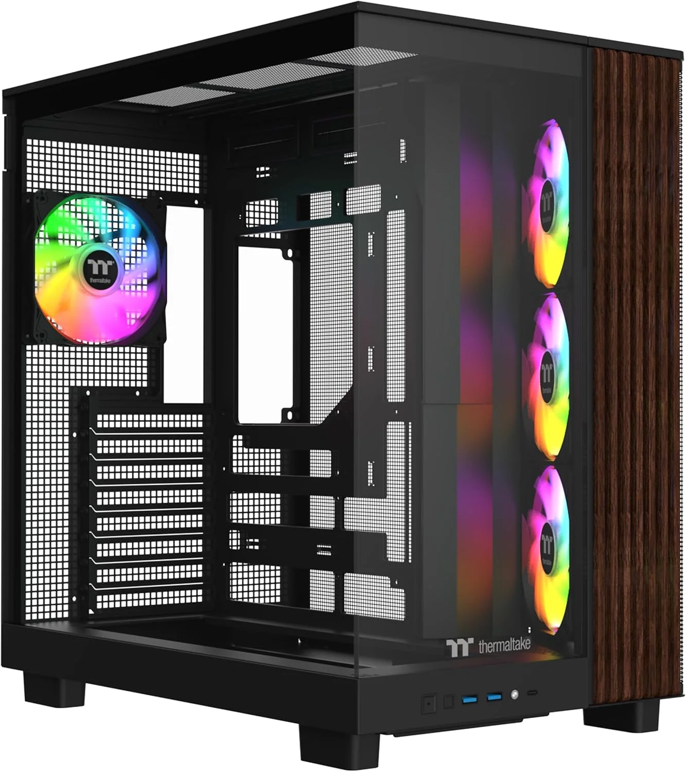 Thermaltake View 380 XL WS ARGB; شاسی Mid Tower; تریم چوبی جانبی; شامل 4 عدد فن 120mm ARGB Lite; فضای نصب کارت گرافیک تا 420mm; پشتیبانی از ATX/mATX/mITX; پشتیبانی از کانکتور مخفی; Dual Chamber; مشکی; CA-11E-00M1WN-WS