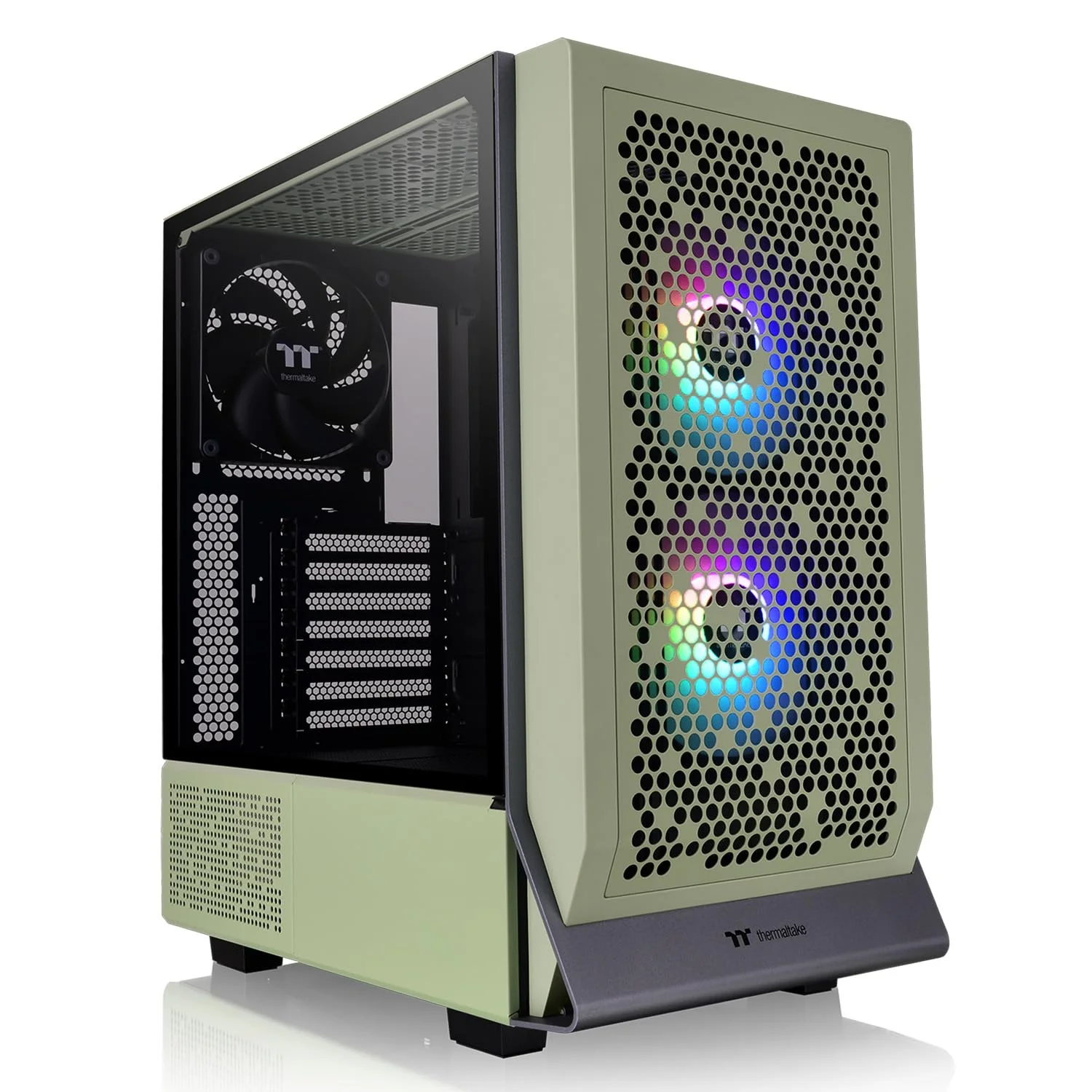 کیس کامپیوتر Thermaltake Ceres 300 Matcha Green Mid Tower E-ATX با پنل کناری شیشه ای حرارت دیده; دارای 2 فن CT140 ARGB از پیش نصب شده; اسلات های PCIe چرخشی; CA-1Y2-00MEWN-00